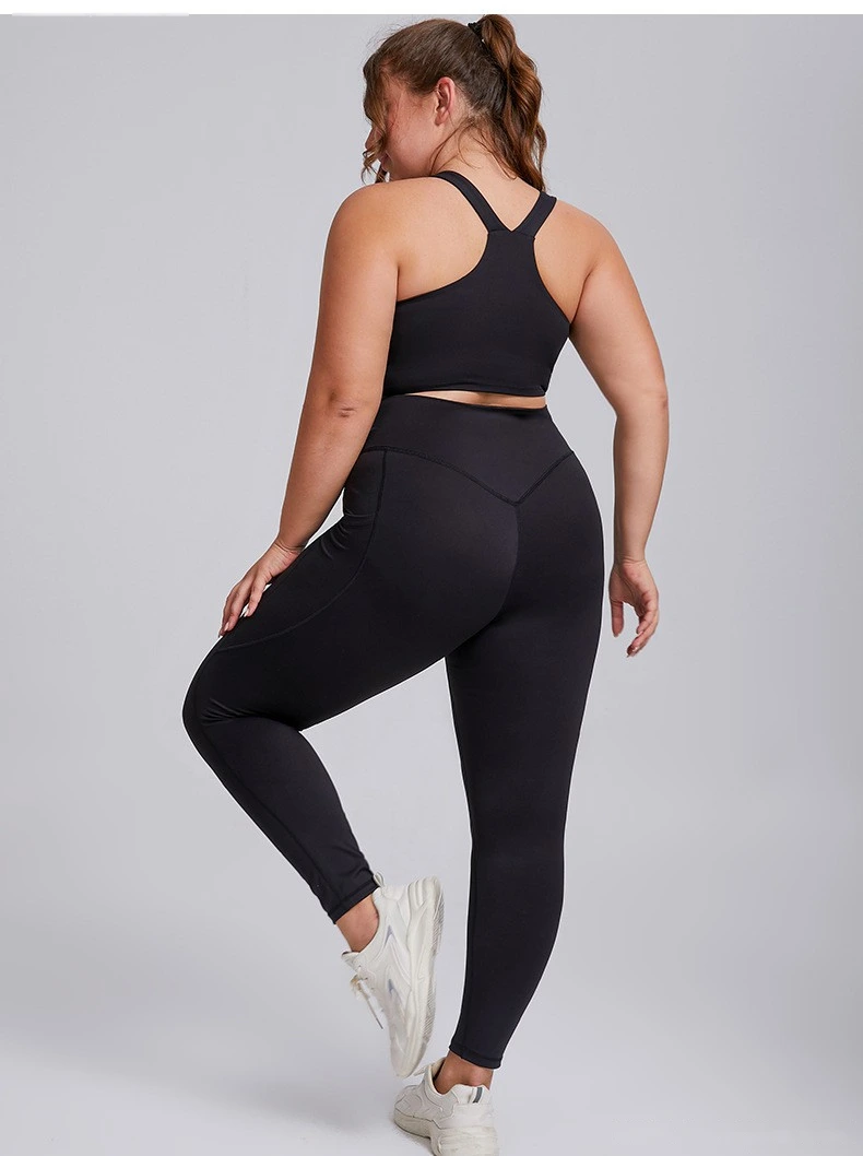 Customized plus-size fitness suit female high waist nude tight sports suit high elastic yoga suit two-piece suit detail