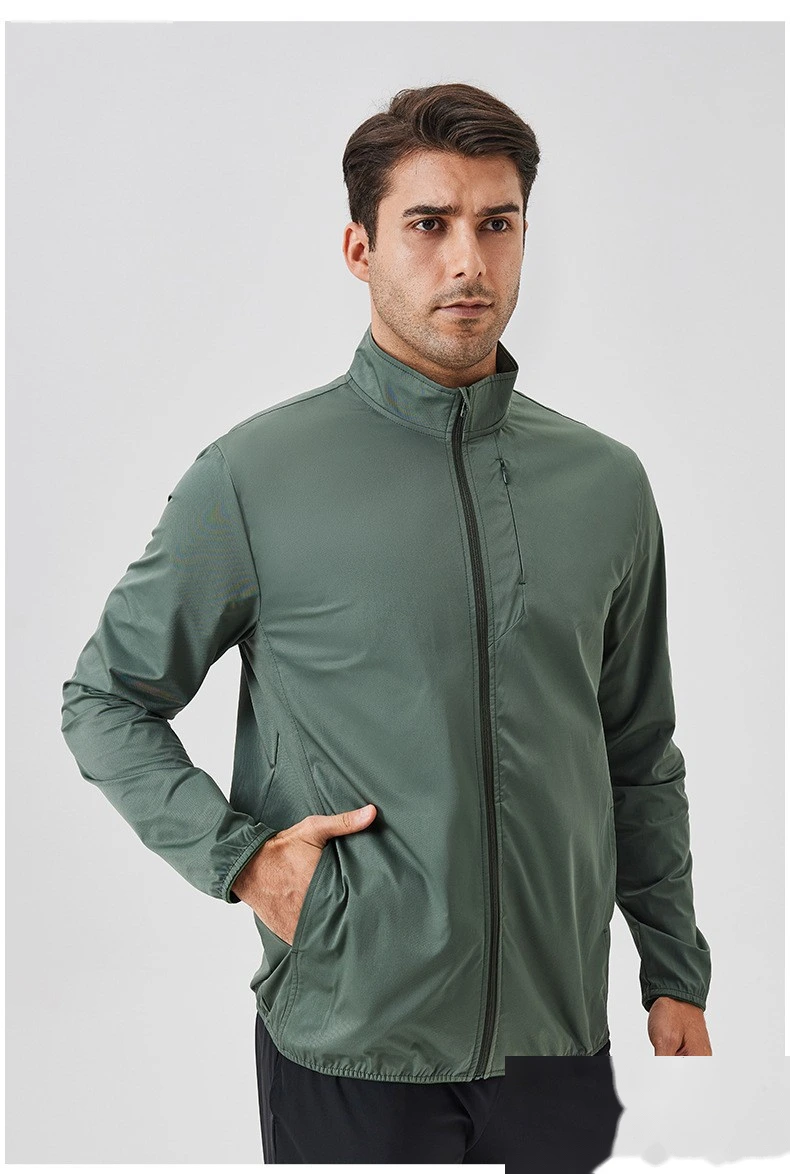 Custom autumn and winter sports coat stand collar zipper jacket outdoor windproof long sleeve cardigan running fitness detail