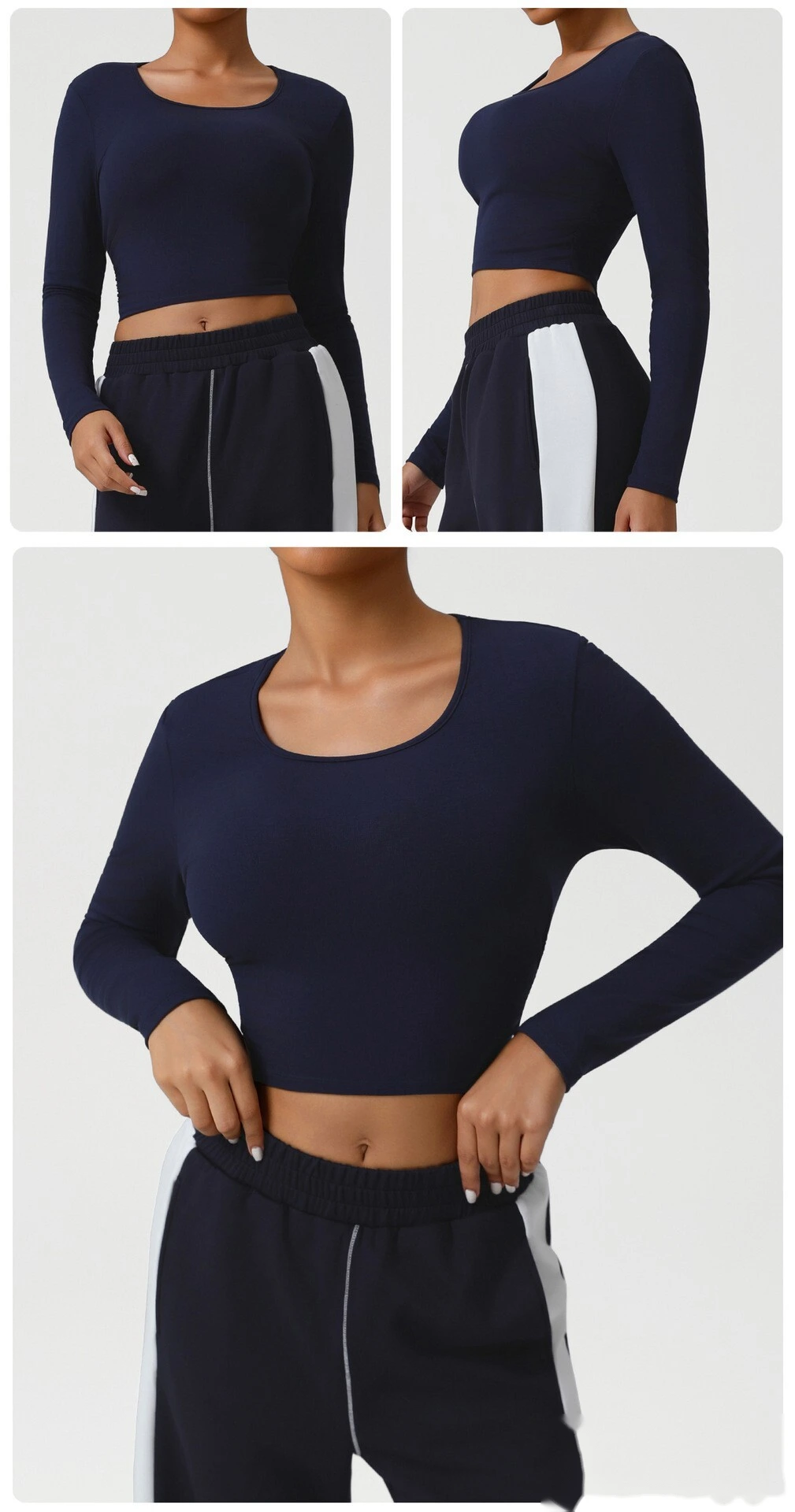 Custom-made threaded short yoga clothes female umbilical slim running autumn sports long sleeve T-shirt top. detail