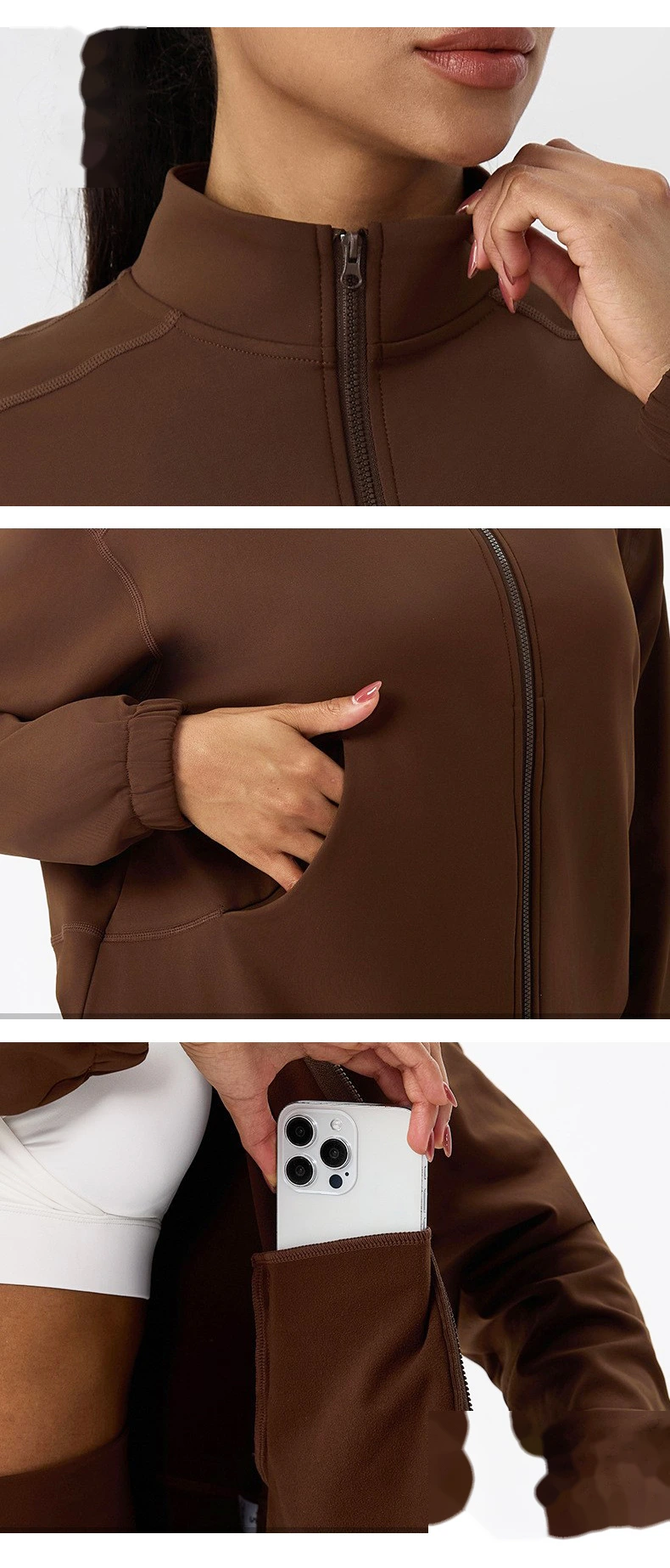 Custom Women's Winter Fleece Yoga Jacket | Stand Collar Zipper, Warm, for Outdoor Running & Fitness detail