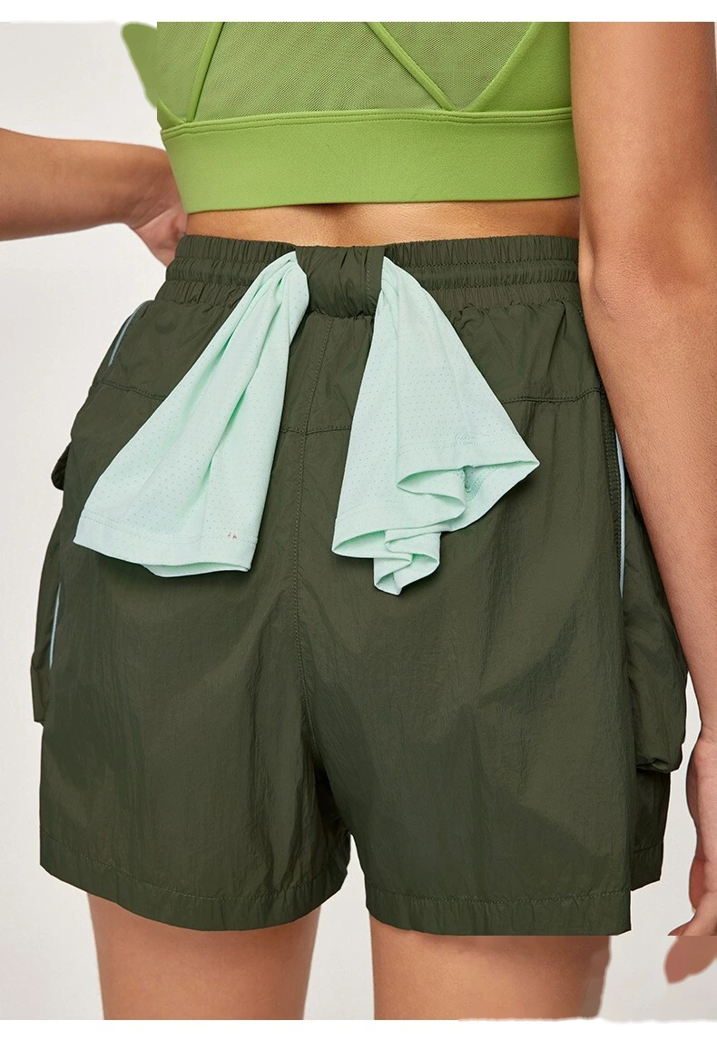Custom sports shorts female leggings fake two-piece drawstring pocket leisure outdoor fitness pants detail