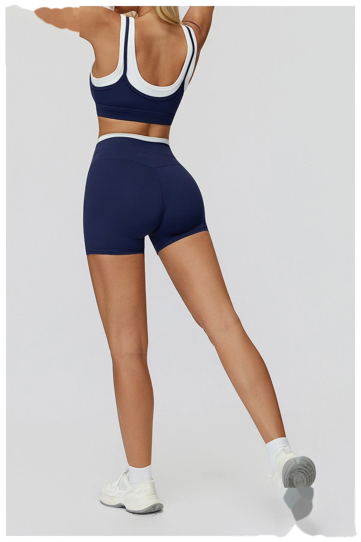 Customizable Naked-Feel Yoga Bra | Women's Fake Two-Piece Ribbed Contrast, Fitness & Running Style detail