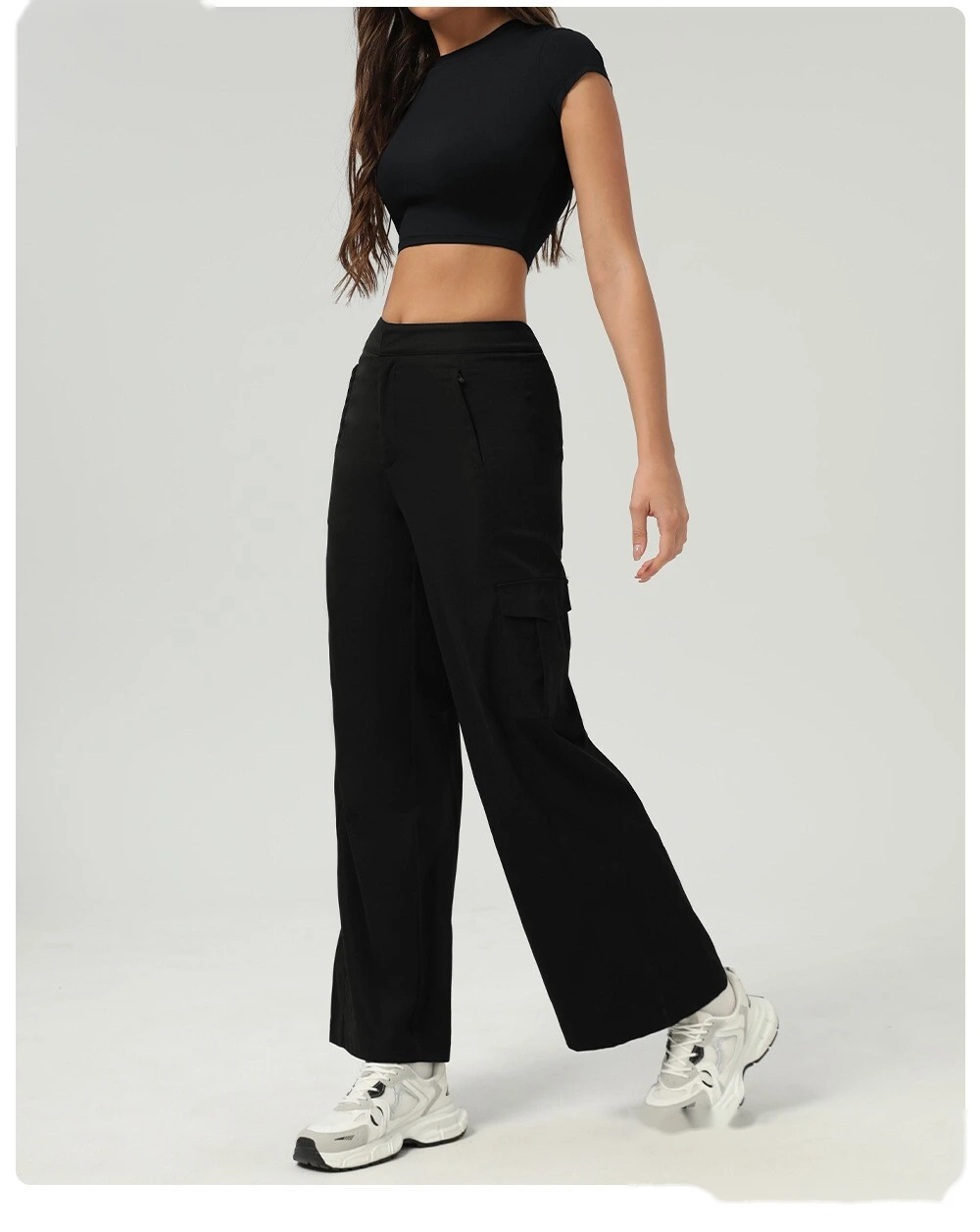 American loose sports pants pocket straight casual pants wearing wild sports dance overalls female detail