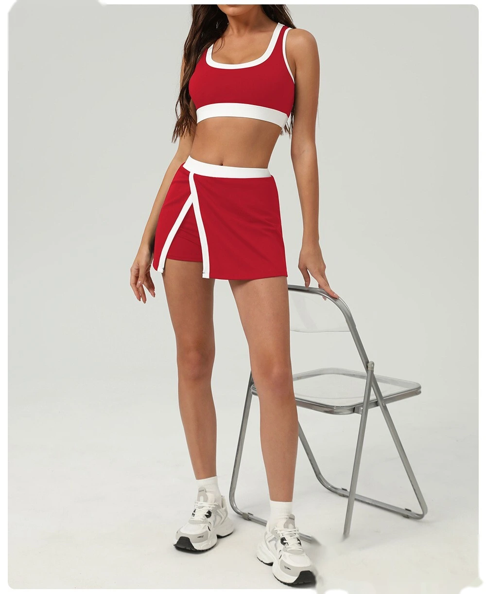 Contrast-color quick-drying tennis skirt, outdoor sports, slit opening and light exposure prevention detail