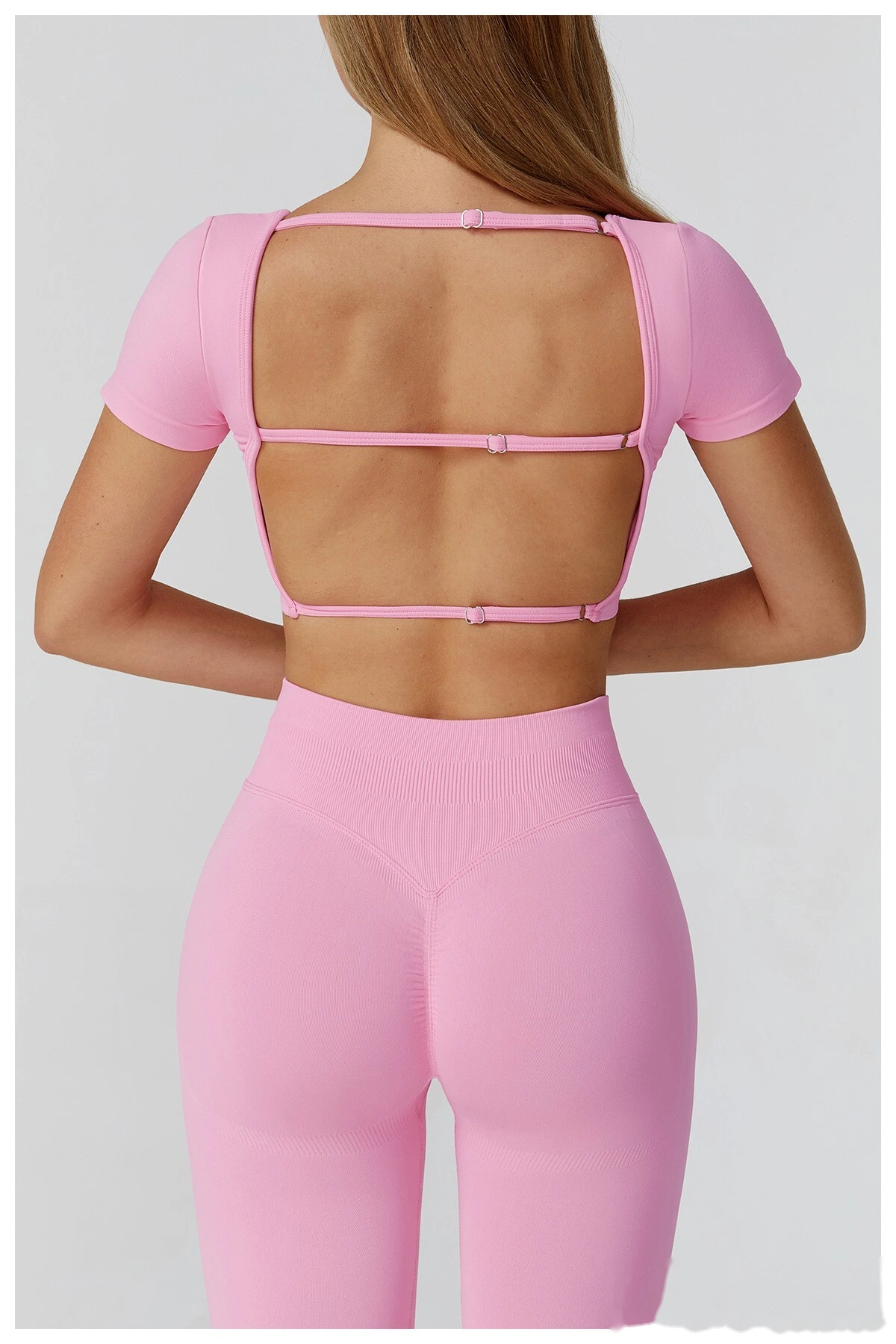 Customized seamless yoga clothes women's hollow back slim short-sleeved sports tops detail