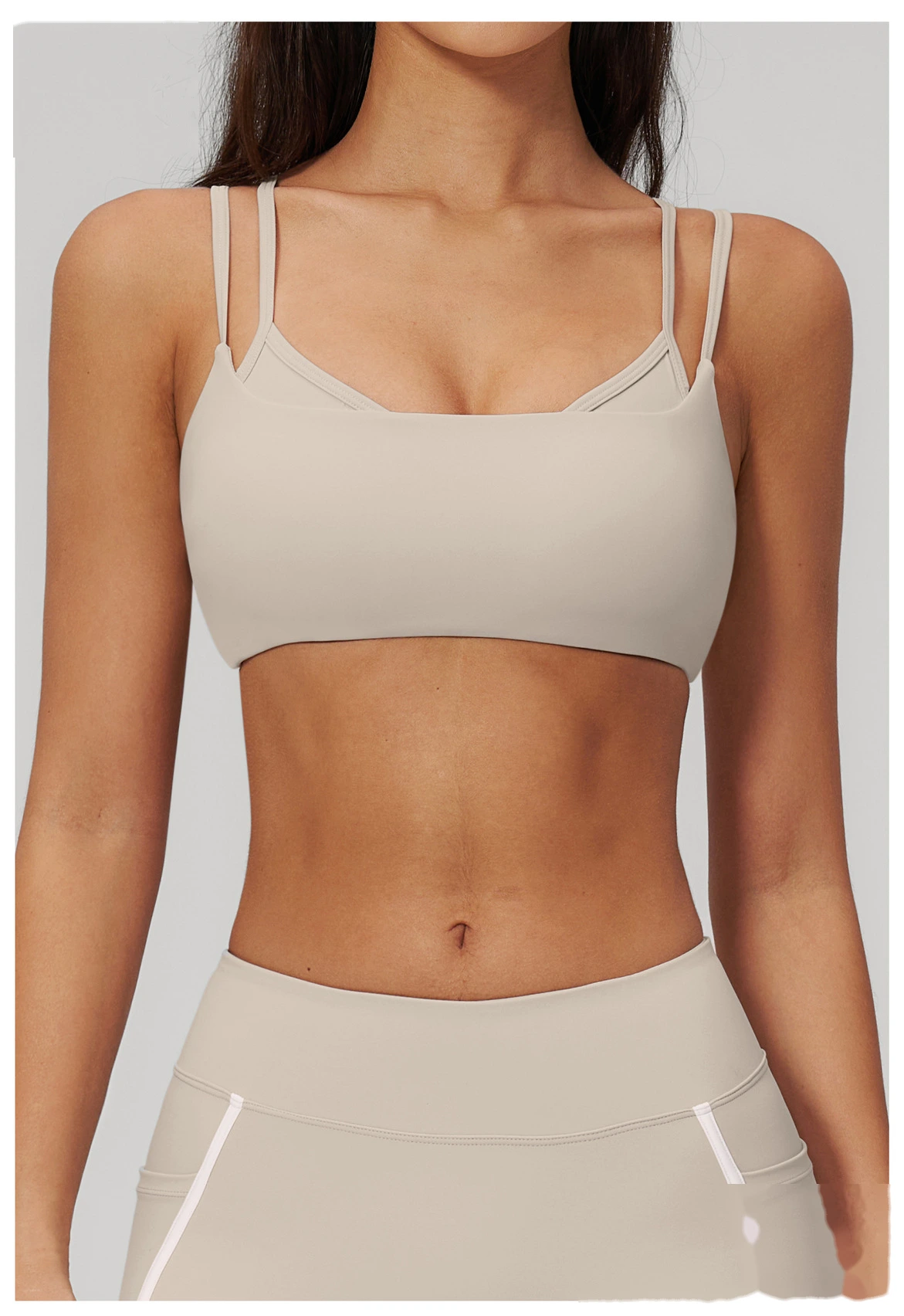 Women’s Naked Feeling Yoga Sports Bra Double Thin Strap Beauty Back Fitness Tank Top with Chest Pad detail
