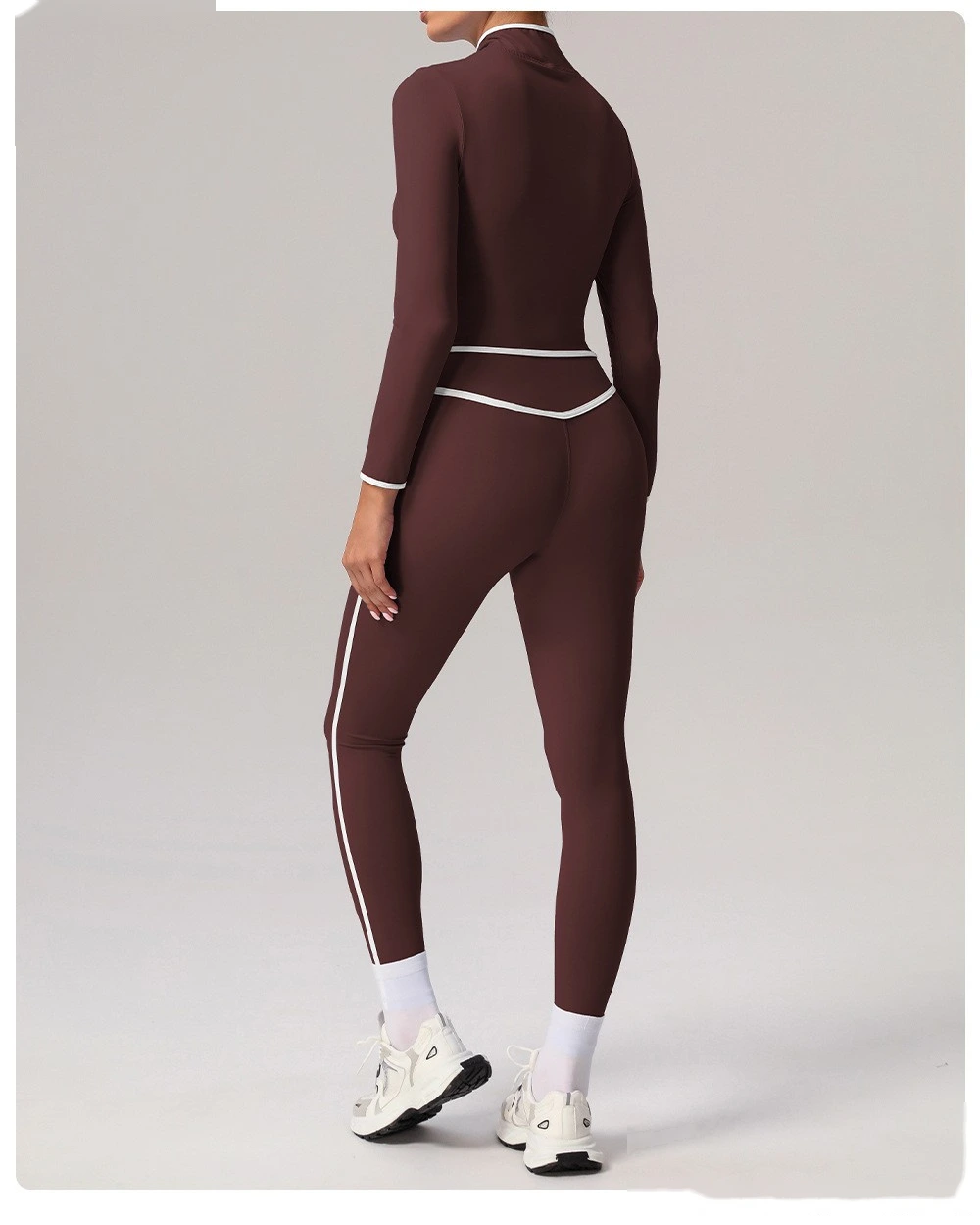 Customized contrast sports yoga coat stand collar long sleeve coat outdoor fitness clothes top detail