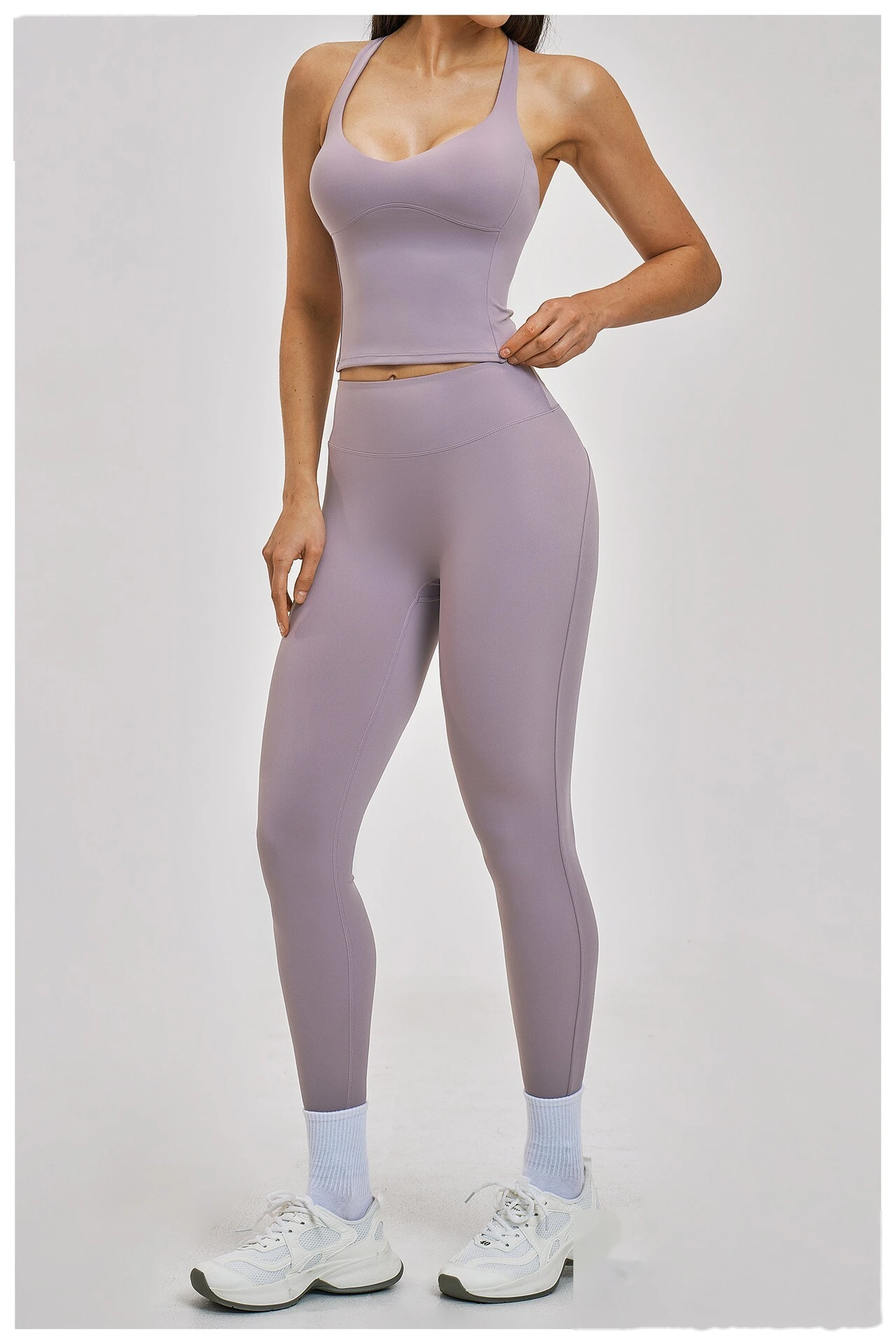 Women’s Crisscross Back Yoga Set Beauty Back Sports Vest & Workout Tight Leggings Fitness Outfit detail