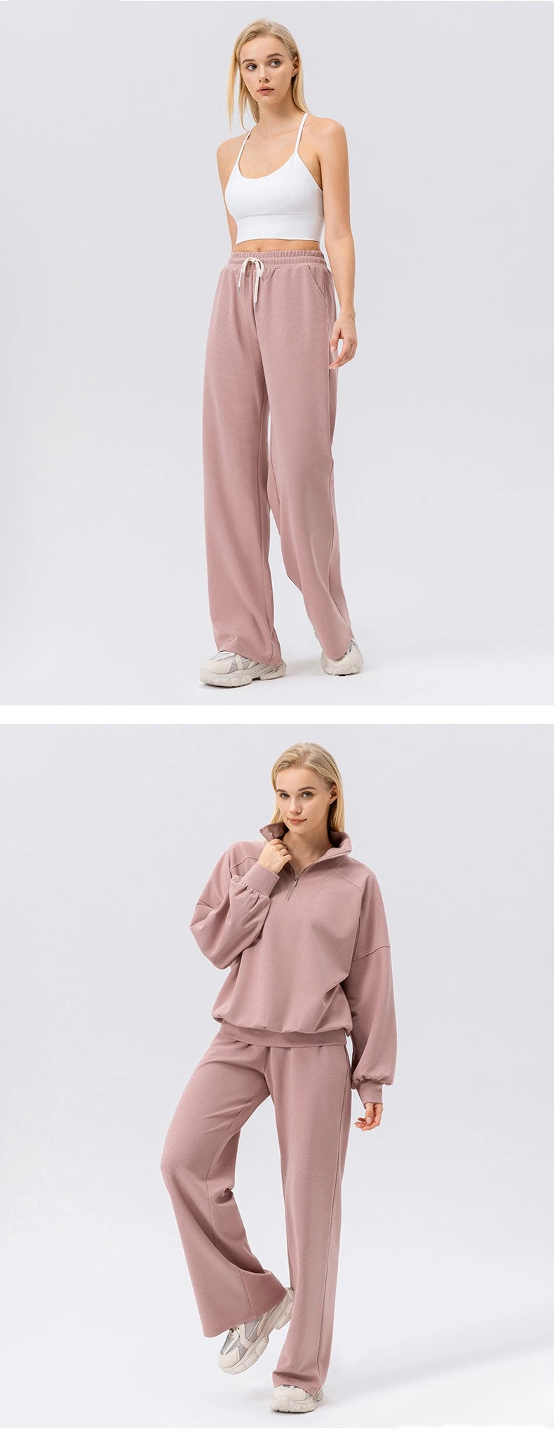 Custom autumn and winter wide-leg leisure sports pants women's high waist loose outdoor running fitness pants detail