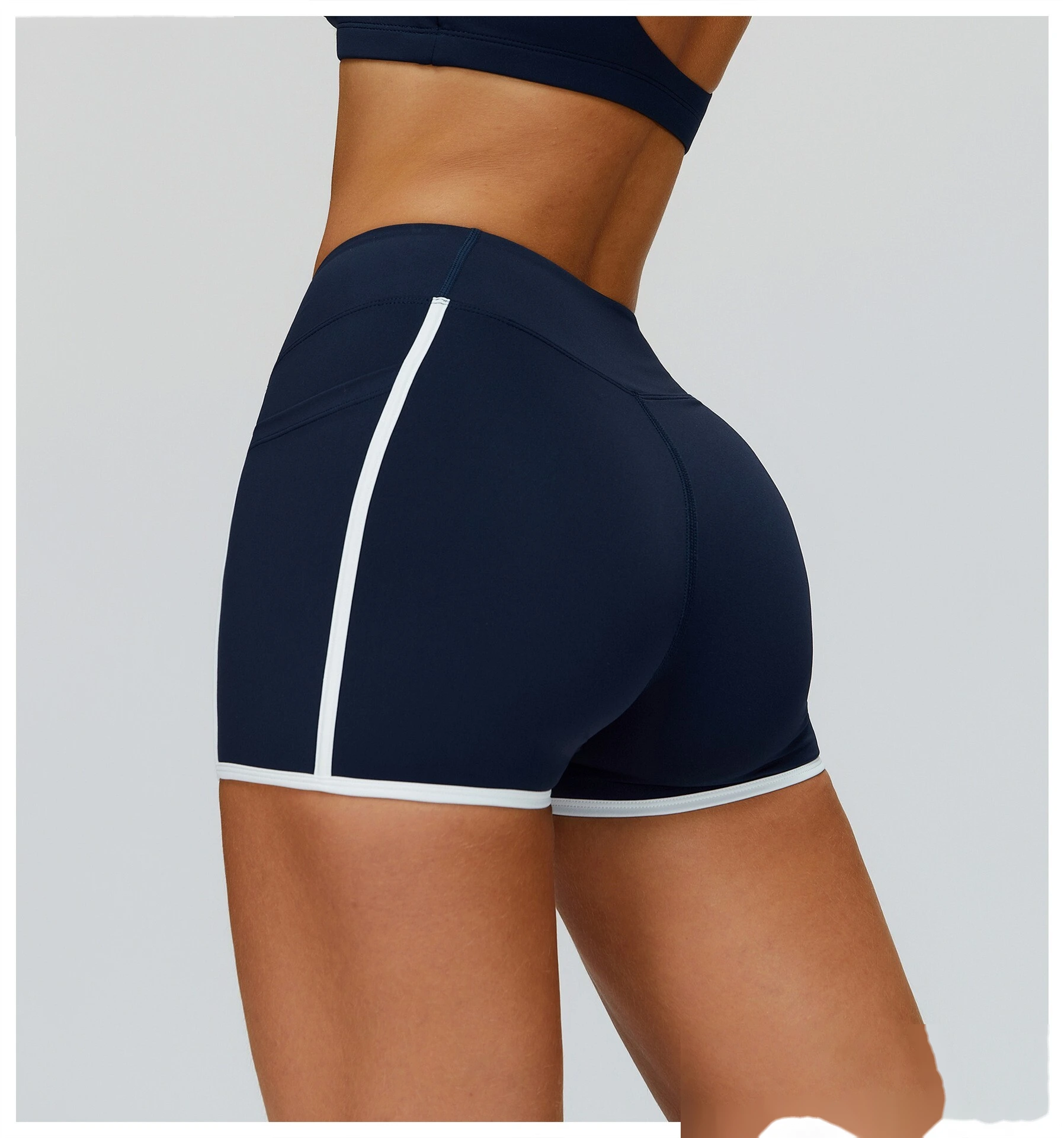 Custom Naked-Feel Yoga Shorts - Women’s High-Waisted Color Block Tight Butt-Lifting Running Shorts detail