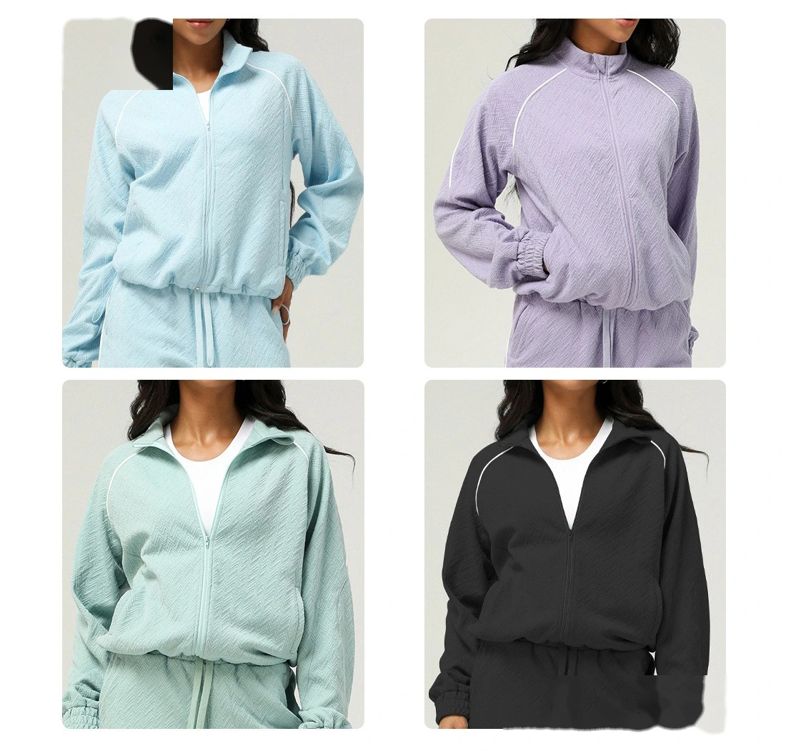 Custom autumn and winter sports and leisure collar jacket women's sweater outdoor fitness coat zipper coat detail