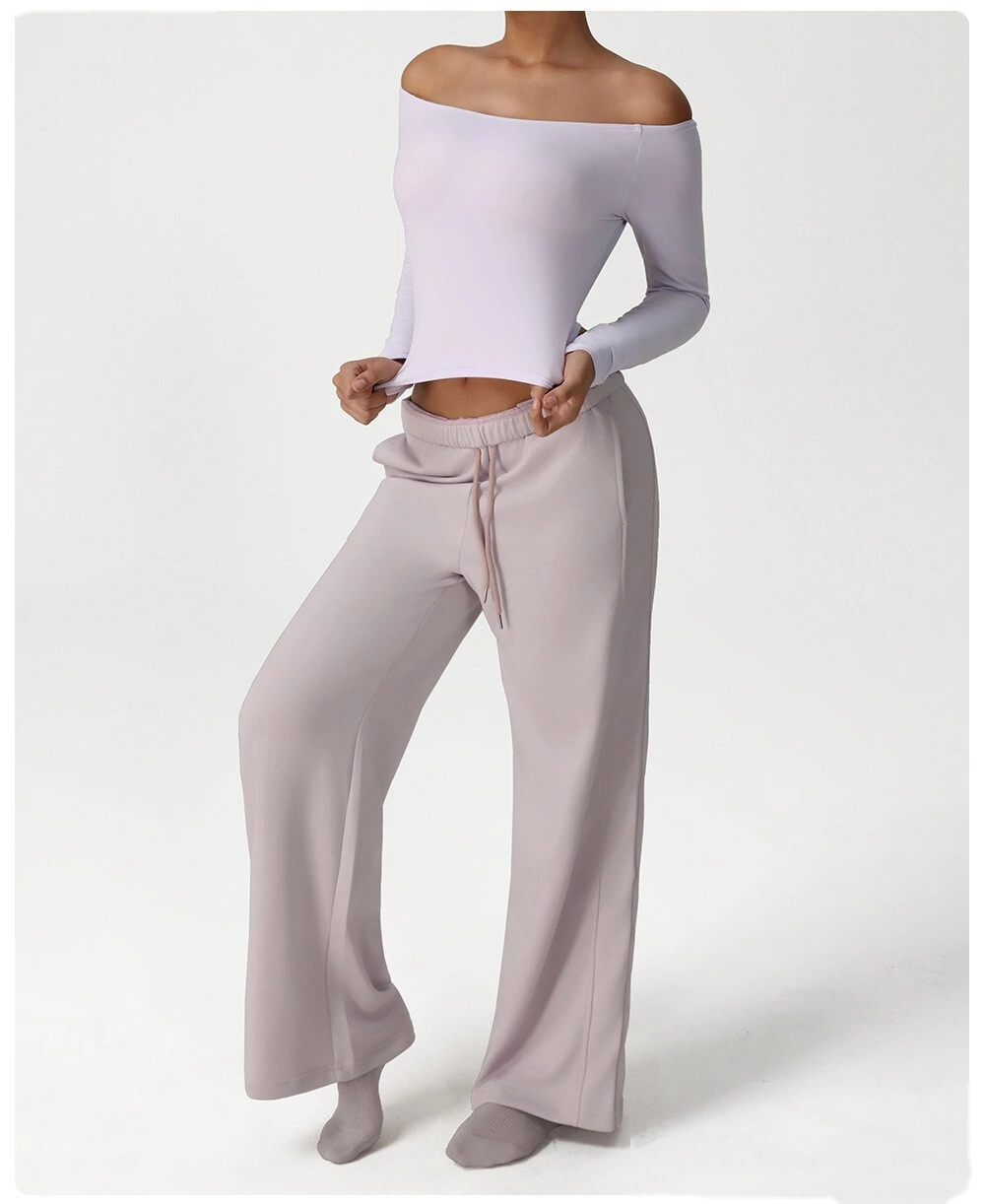 Custom leisure sweatpants loose pocket straight wide-leg pants dance training yoga pants running fitness pants detail