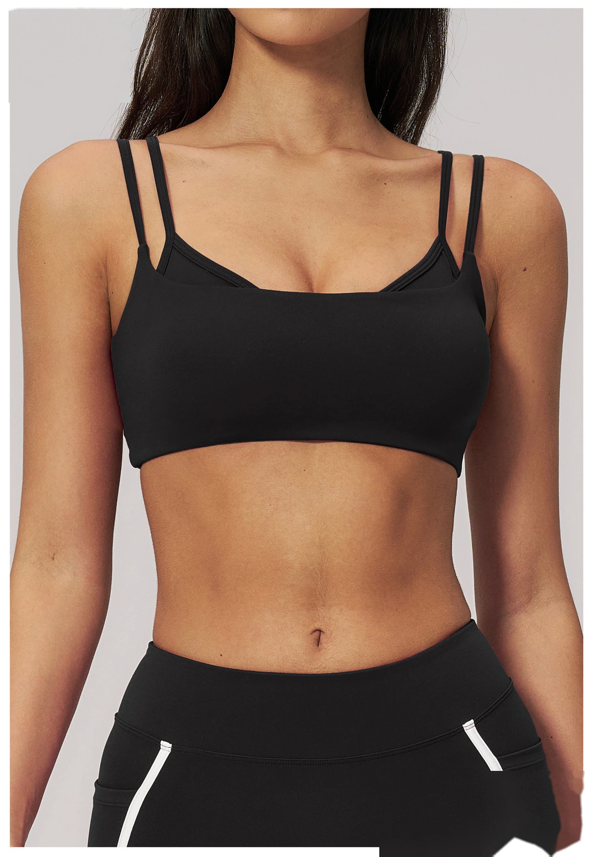 Women’s Naked Feeling Yoga Sports Bra Double Thin Strap Beauty Back Fitness Tank Top with Chest Pad detail