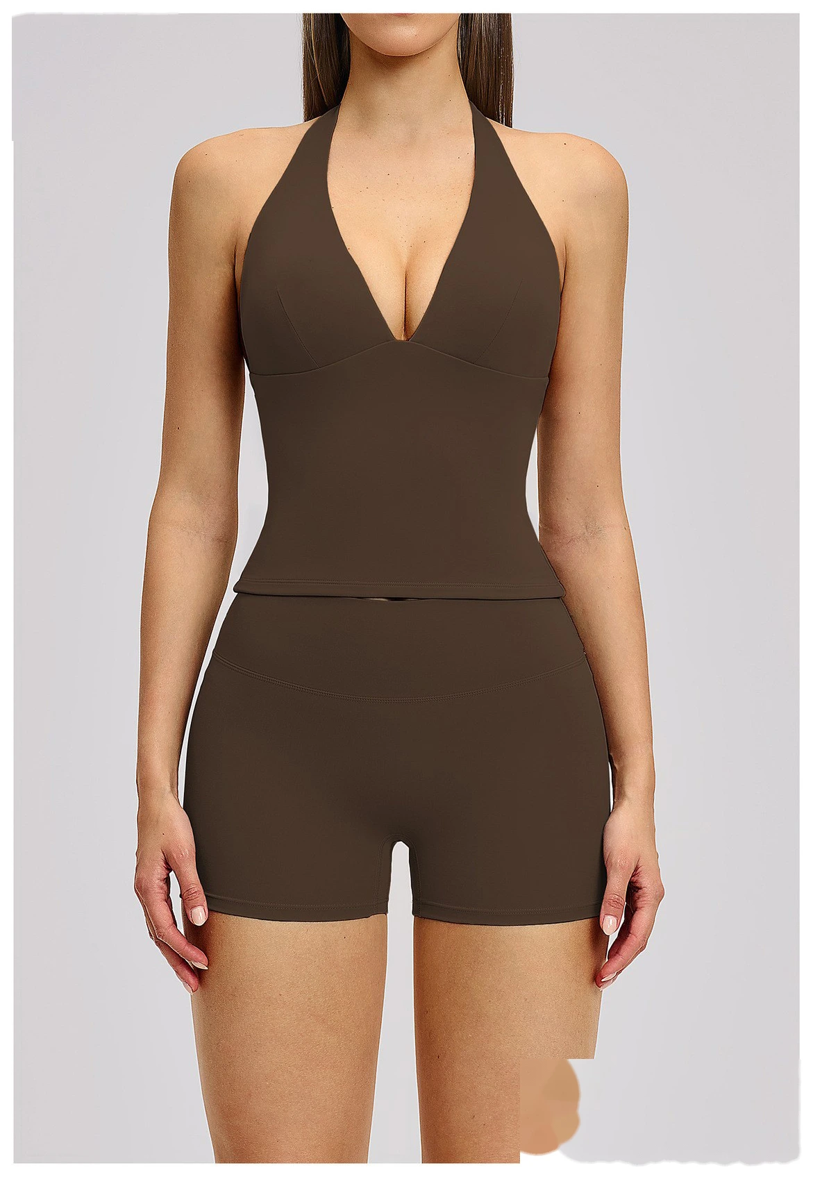 Women’s Custom Yoga Tank Top with Built-in Bra Pad Halter Backless High Stretch Yoga Set detail