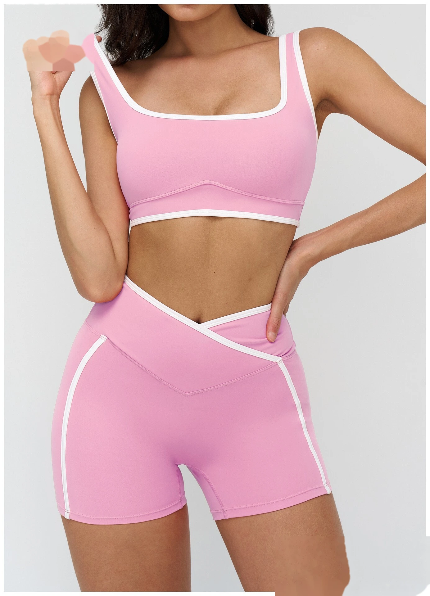 Custom Color Block Tight Workout Shorts - Buttery Soft Cross Waist Yoga Running Shorts detail