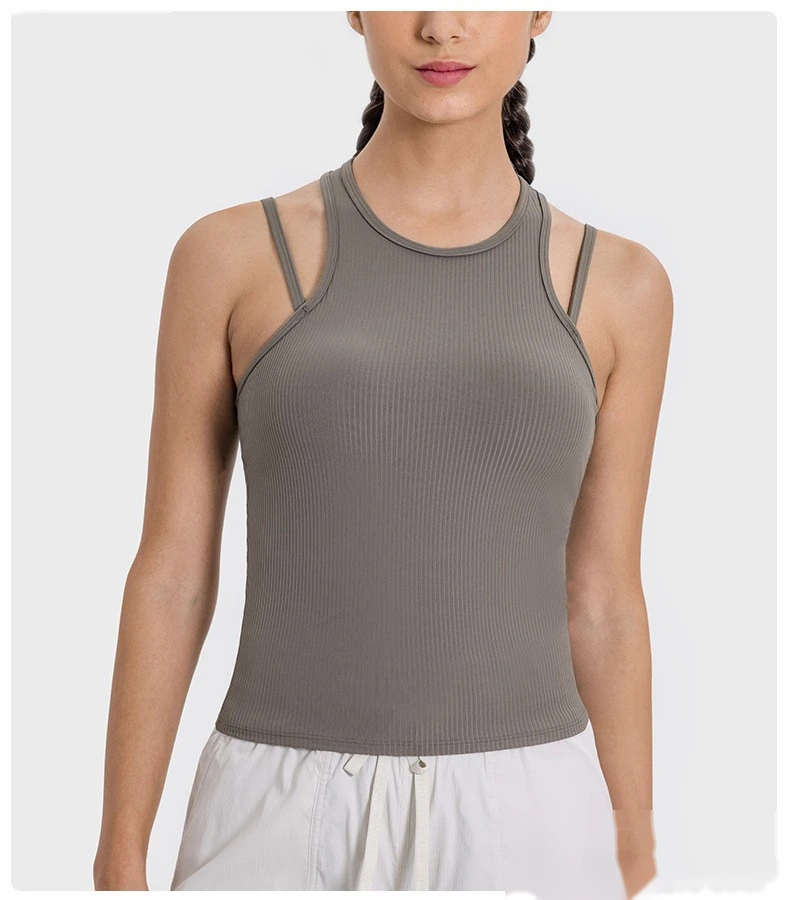 Customized rib new breathable I-shaped back yoga vest with chest pad female fitness bra top detail
