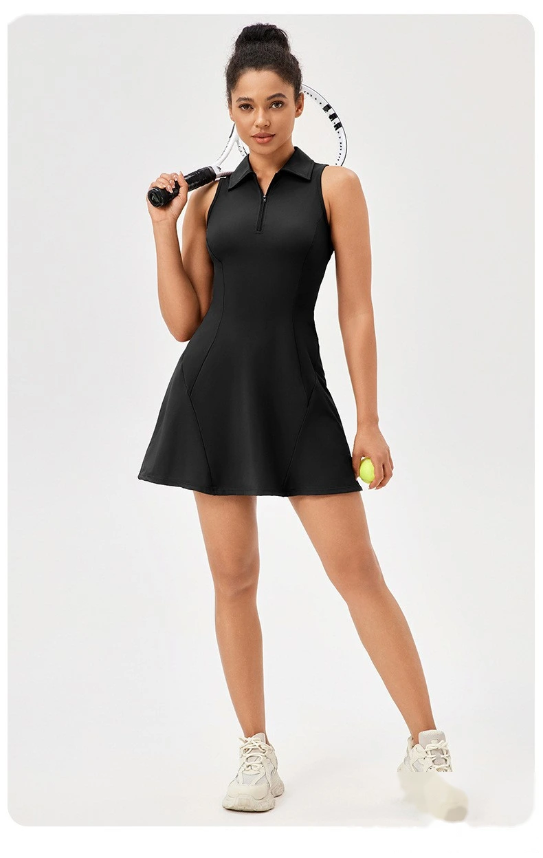 Custom lapel tennis skirt women's quick-drying breathable waist contrast sports leisure fitness dress detail