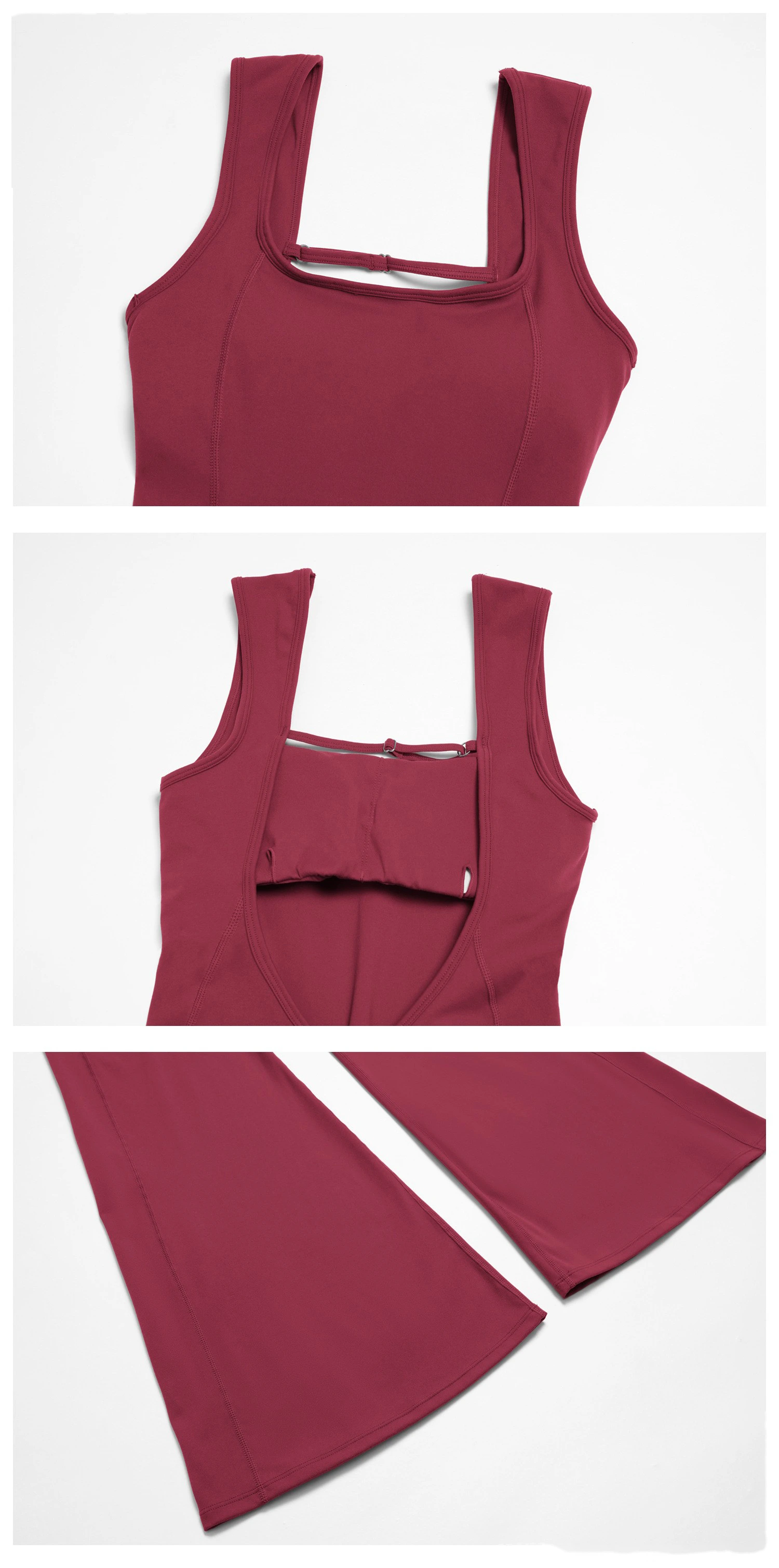 Custom Women’s Flared Leg Yoga One-Piece Outfit Beauty Back Slim Fit Fitness Gym Bodysuit Sport Jumpsuit detail