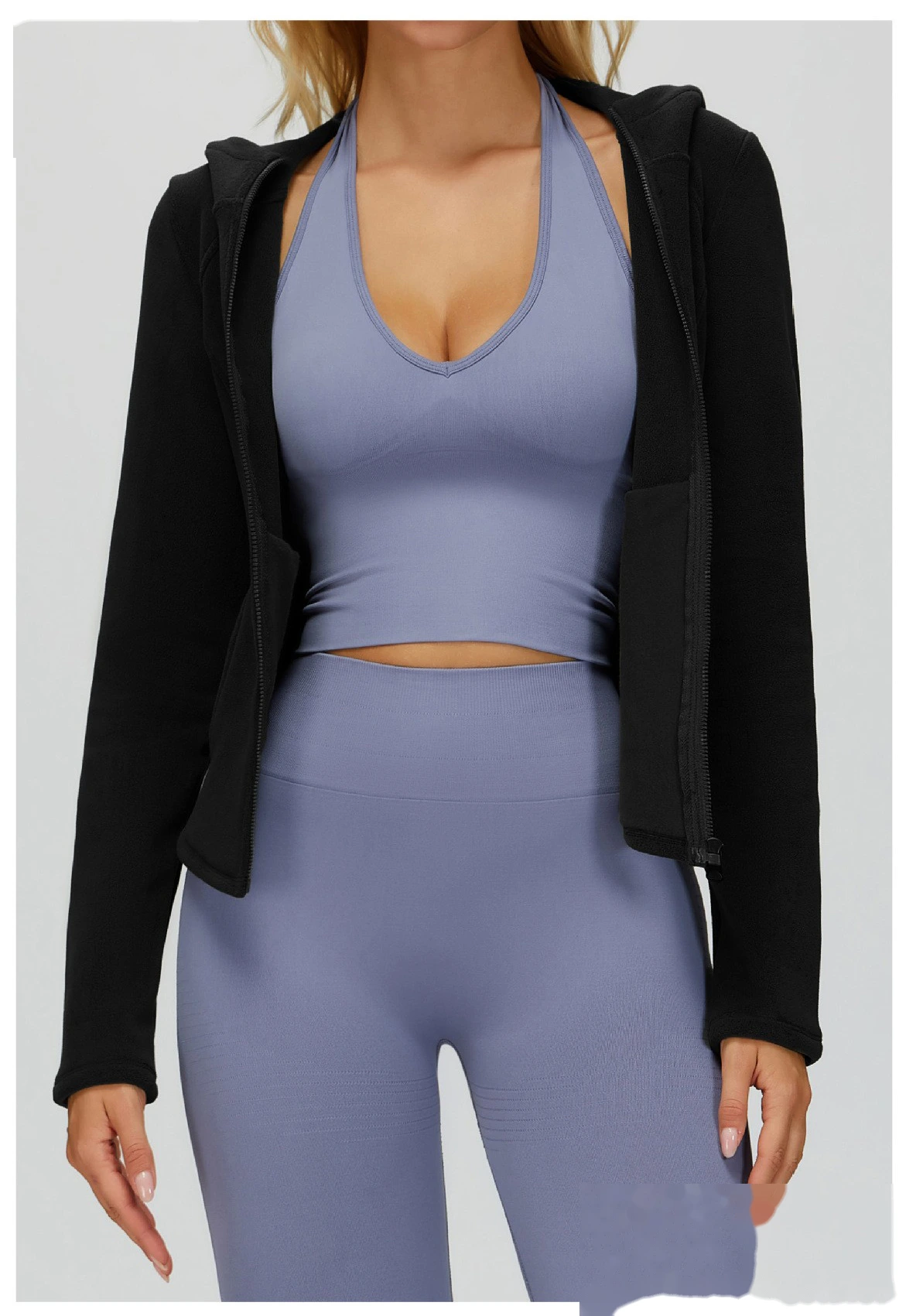 Custom Fleece-Lined Hooded Jacket: Slim-Fit Outdoor Zip Coat with Pockets for Sports & Leisure detail