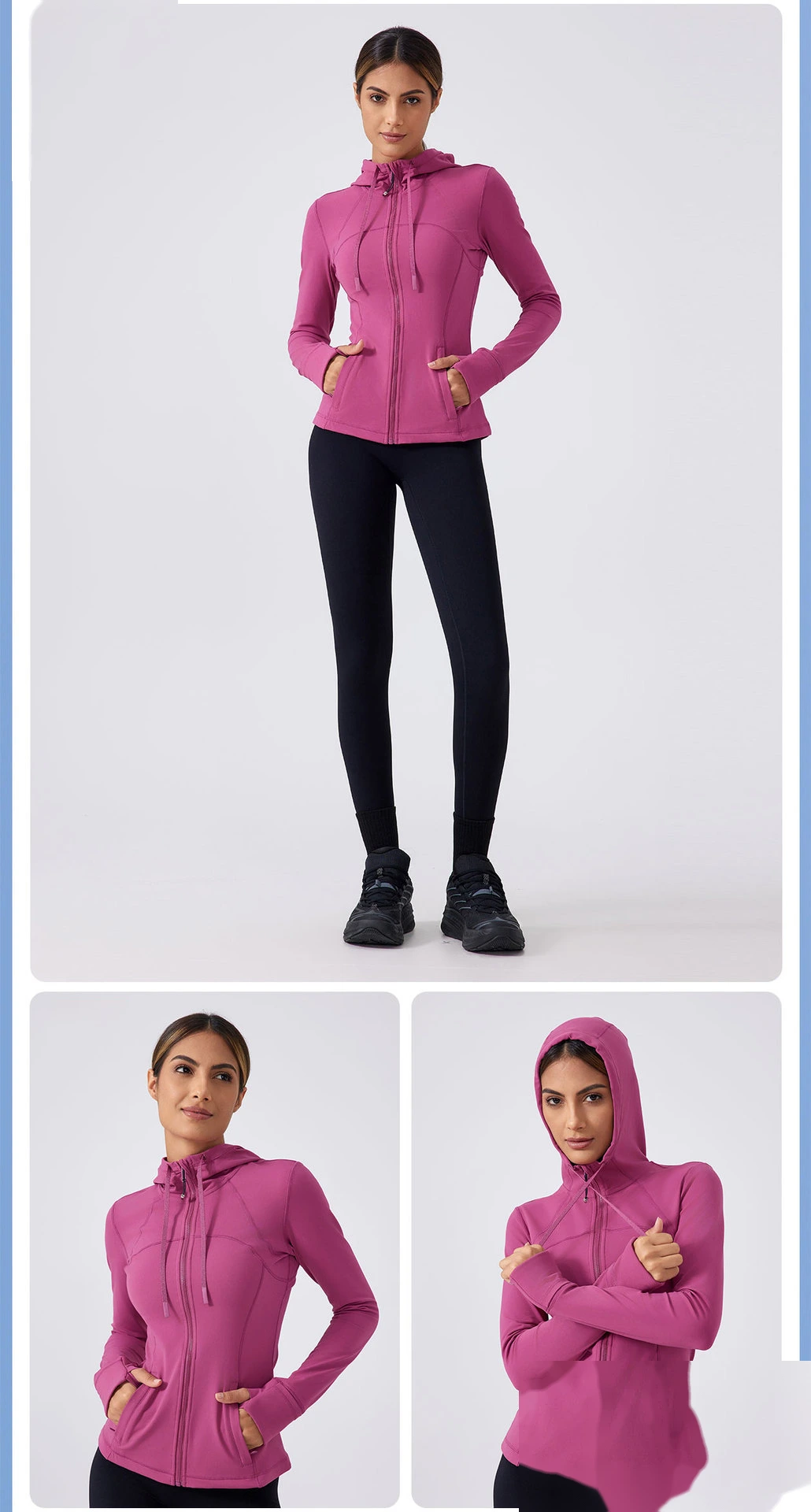 Custom Slim Yoga Jacket Long Sleeve Hooded Jacket Zipper Fitness Jacket Sports Jacket detail
