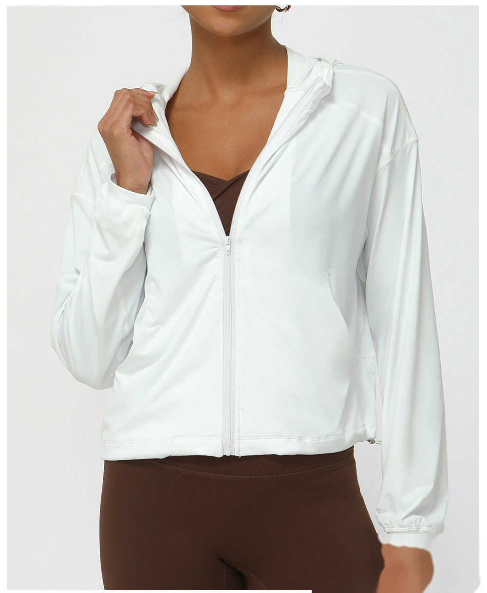 Custom autumn thin yoga clothing jacket quick-drying hooded fitness running sportswear jacket female detail