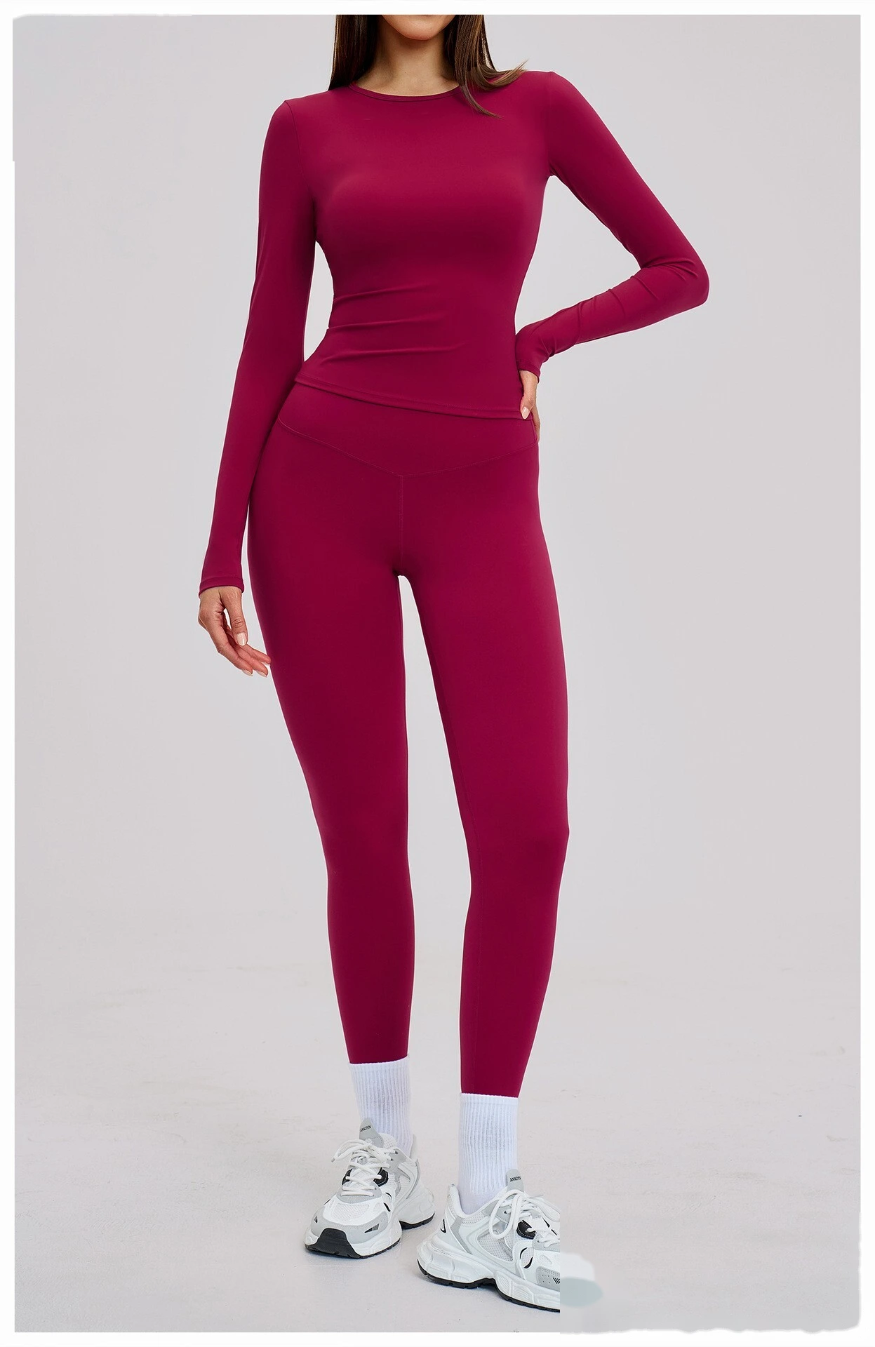 Custom Women's Yoga Set - High Stretch Tight Long Sleeve Top & Leggings for Outdoor Running Fitness detail