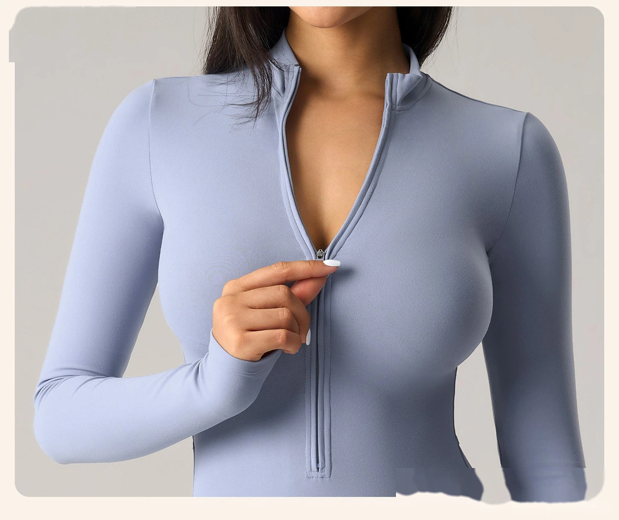 Women’s High Stretch Long Sleeve Half Zip Fitness Jumpsuit Slim Fit Butt Lifting Yoga Workout Bodysuit detail