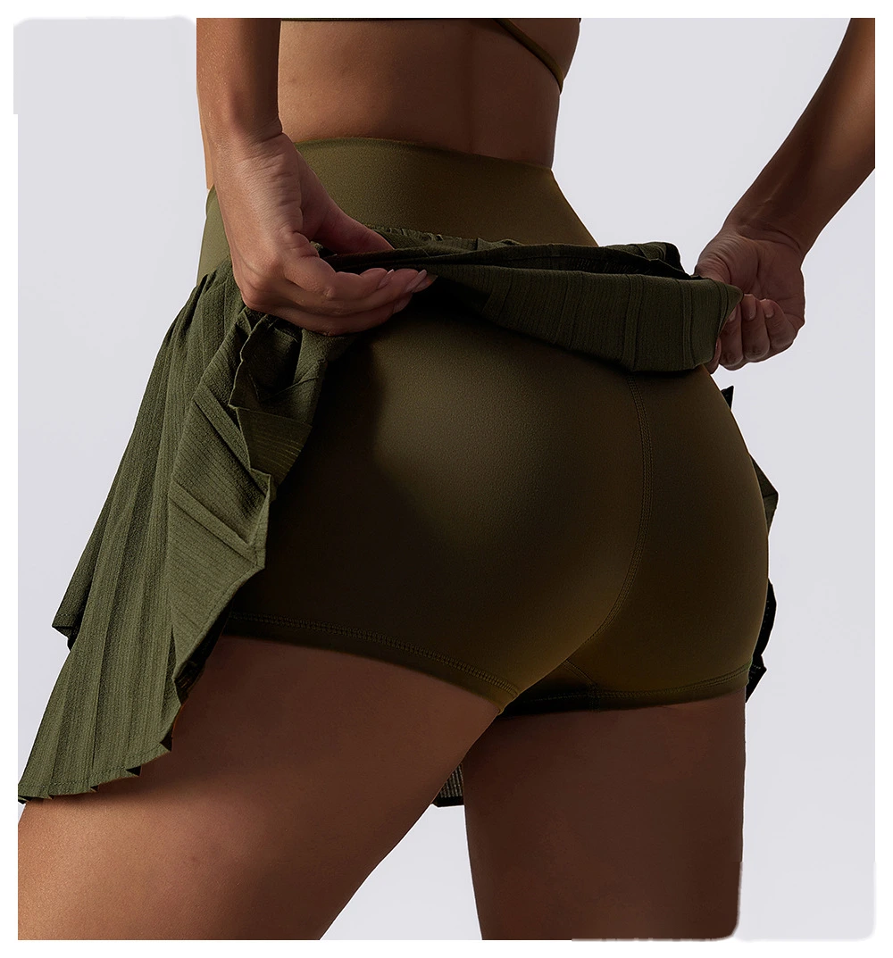 Women 2 in 1 quick dry running tennis skirts pleats fitness workout skirts detail