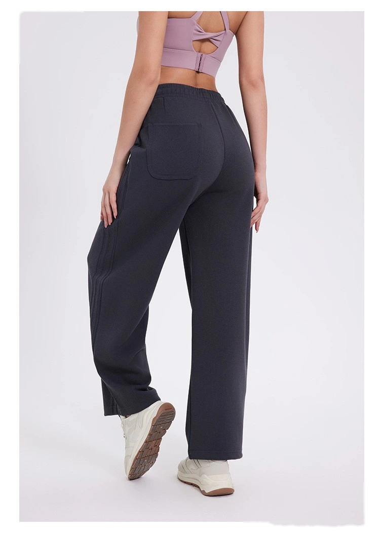 Custom autumn and winter sports pants women's classic three-bar padded high waist casual straight pants detail