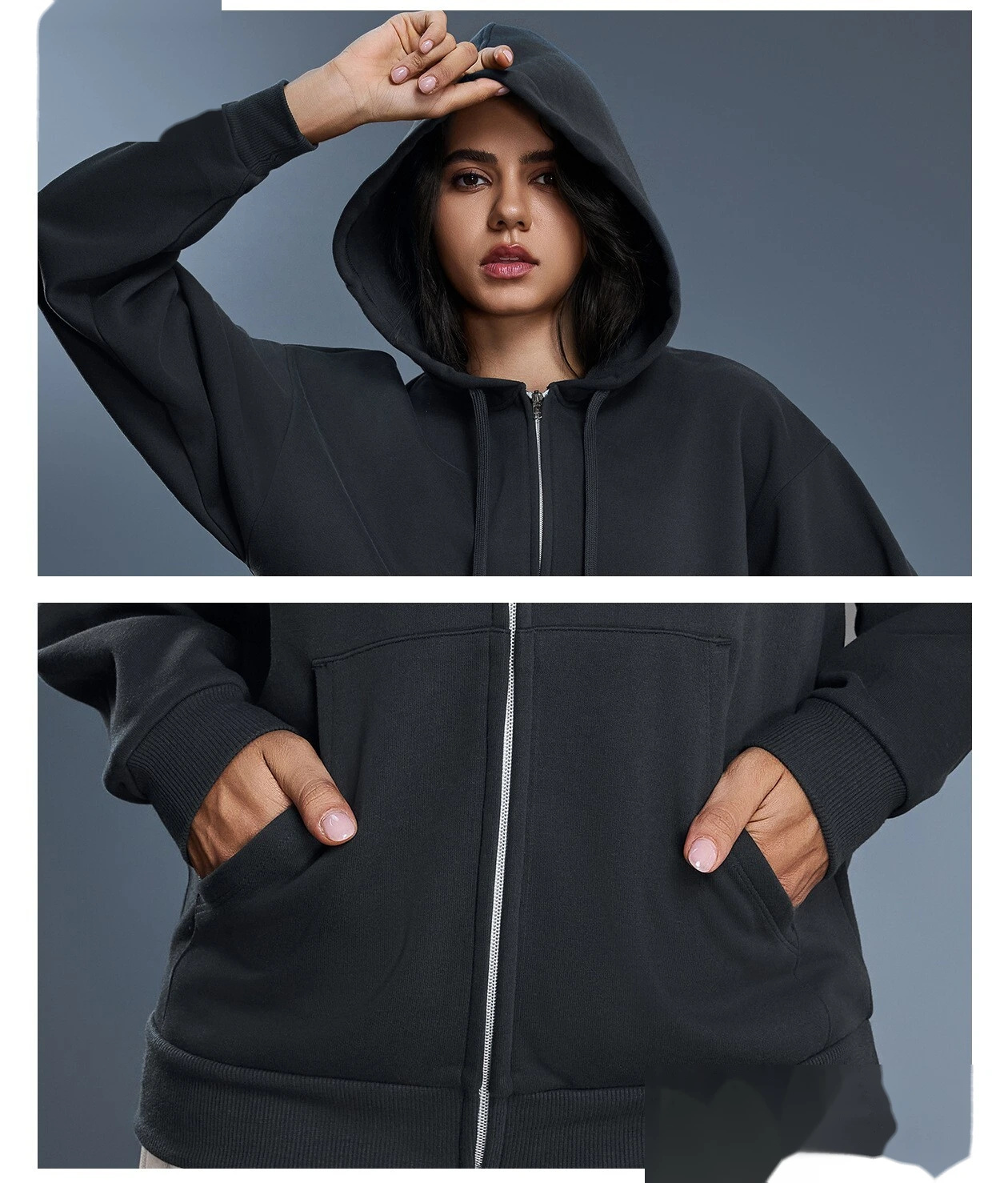 Custom Women's Winter Fleece Hoodie | Windproof Warm, Loose Slim, Zip-Up Cardigan Jacket detail