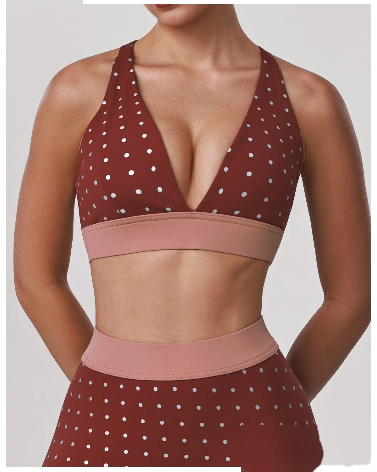 Bulk Custom Cross Beauty Back Yoga Bra - Color Block Polka Dot High-Stretch Sexy Gym Running Activewear detail
