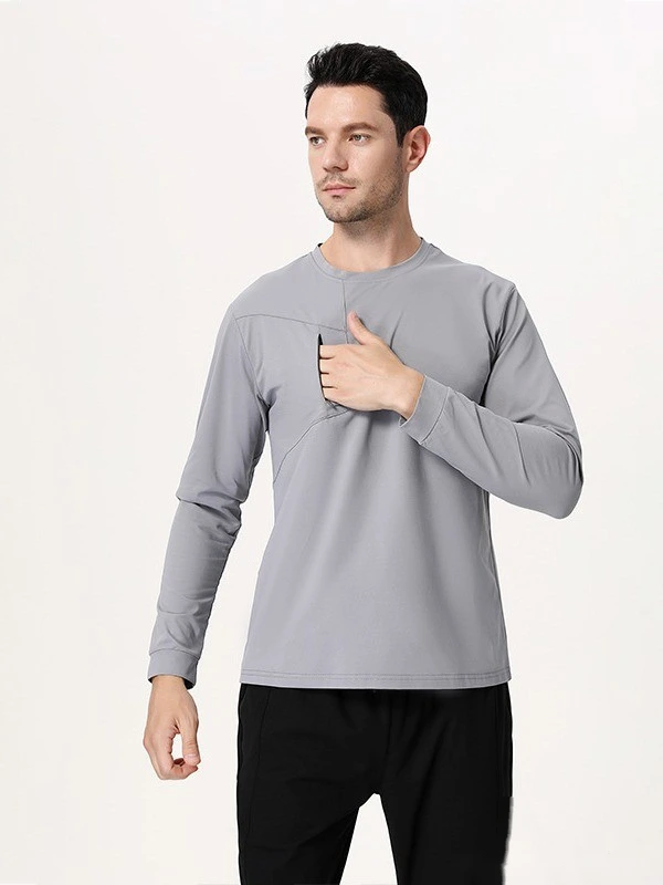 Customized men's long sleeve leisure sports fitness pocket T-shirt detail
