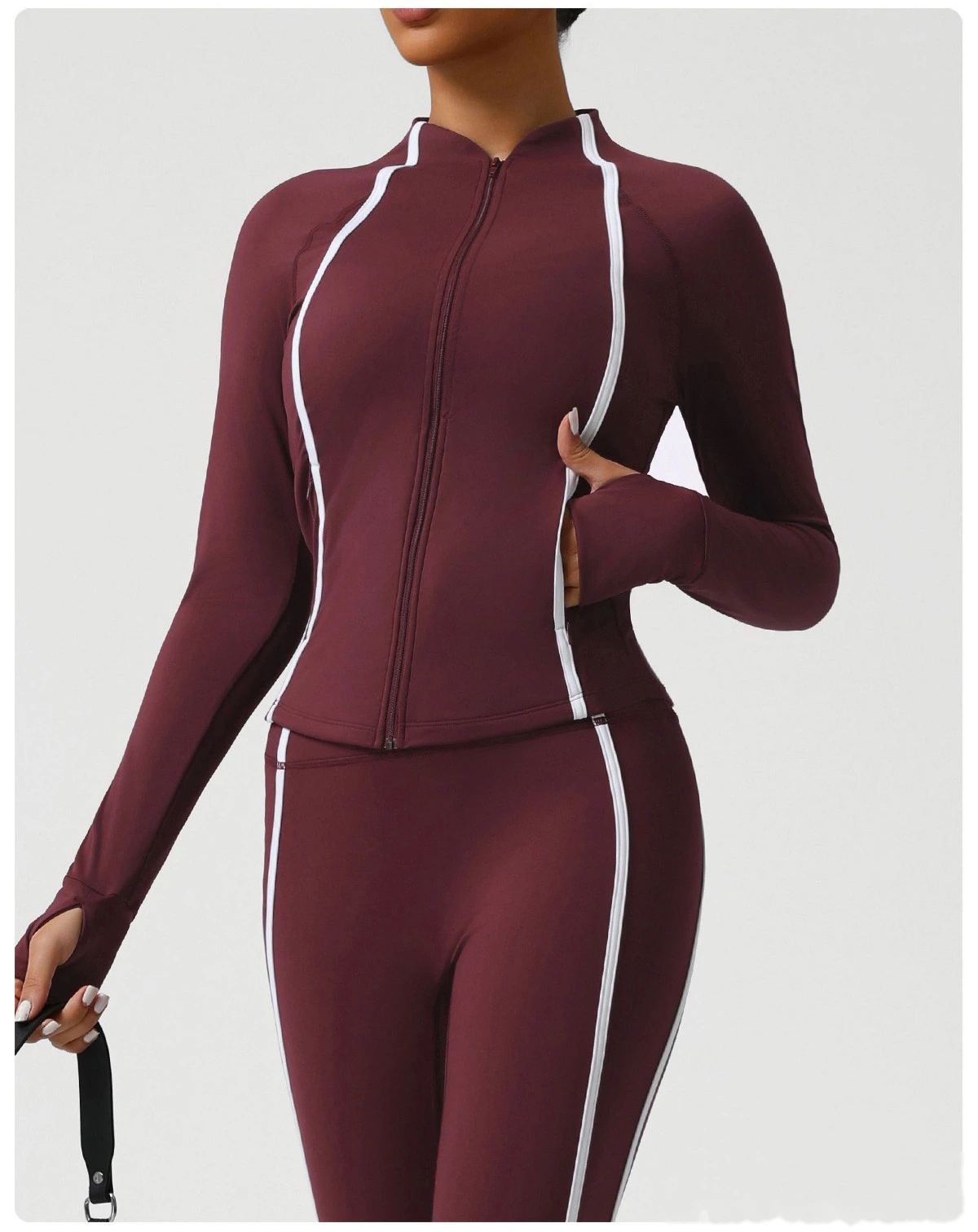 Custom autumn and winter sports yoga clothing jacket zipper cardigan jacket high elastic training fitness jacket detail