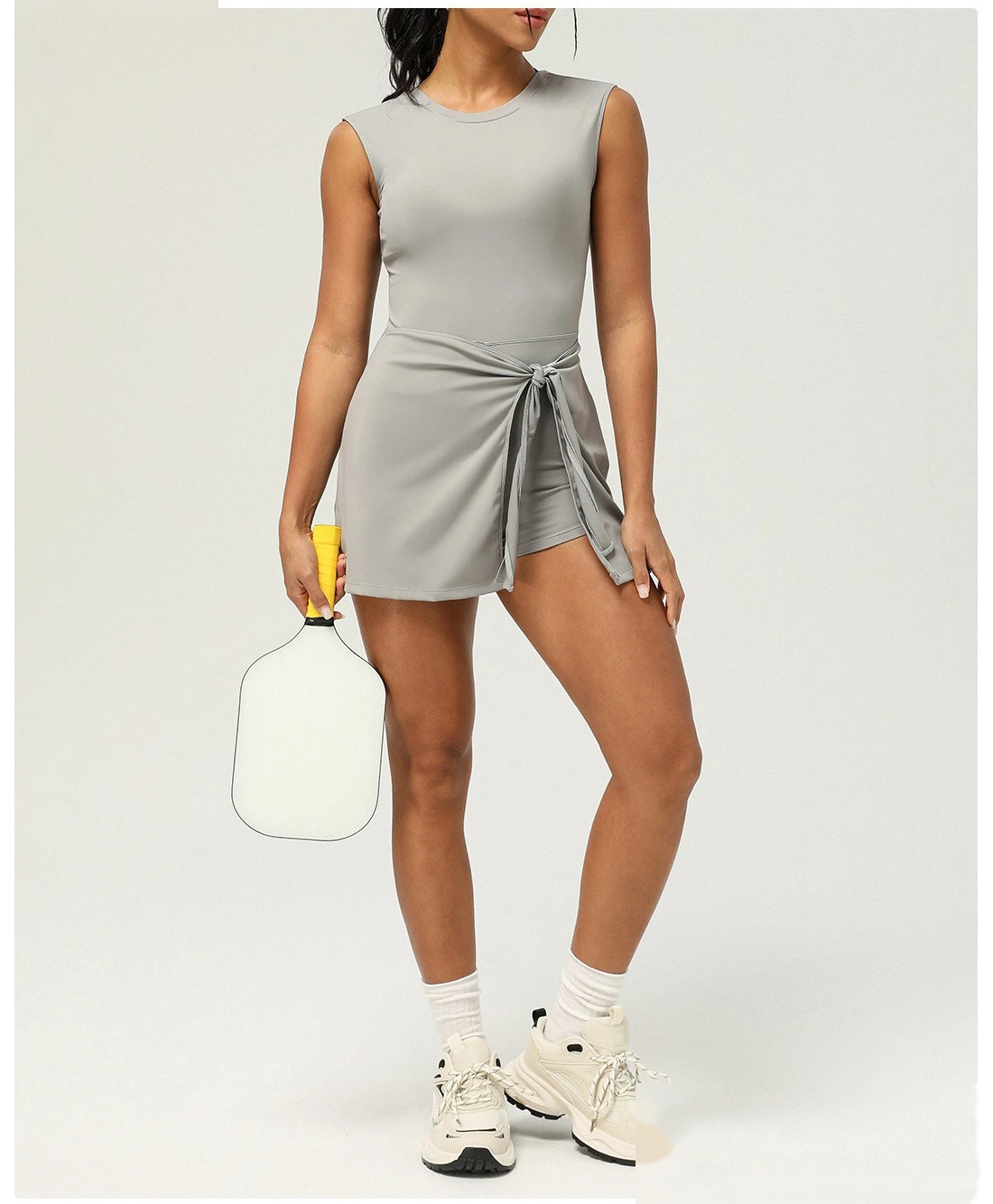 Custom-made fake two-piece tight-fitting sports slimming strap fitness back yoga women's tennis skirt detail