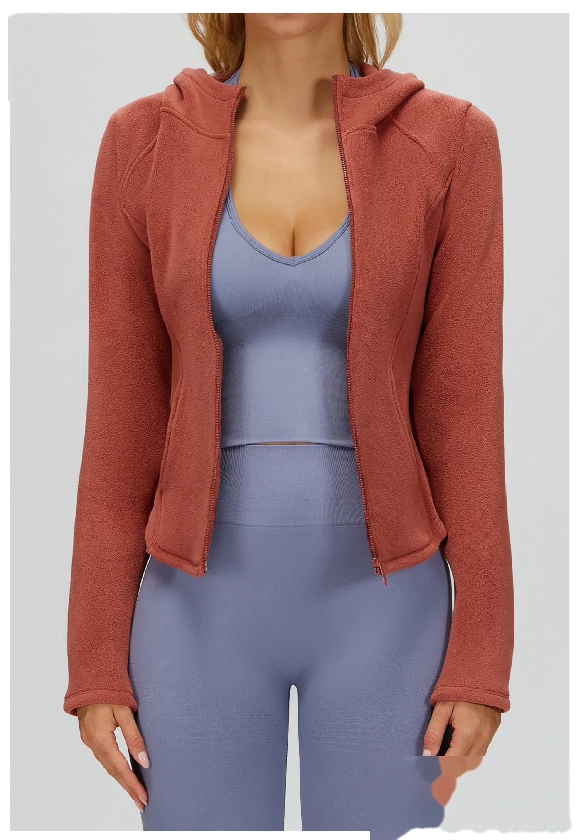 Custom Fleece-Lined Hooded Jacket: Slim-Fit Outdoor Zip Coat with Pockets for Sports & Leisure detail