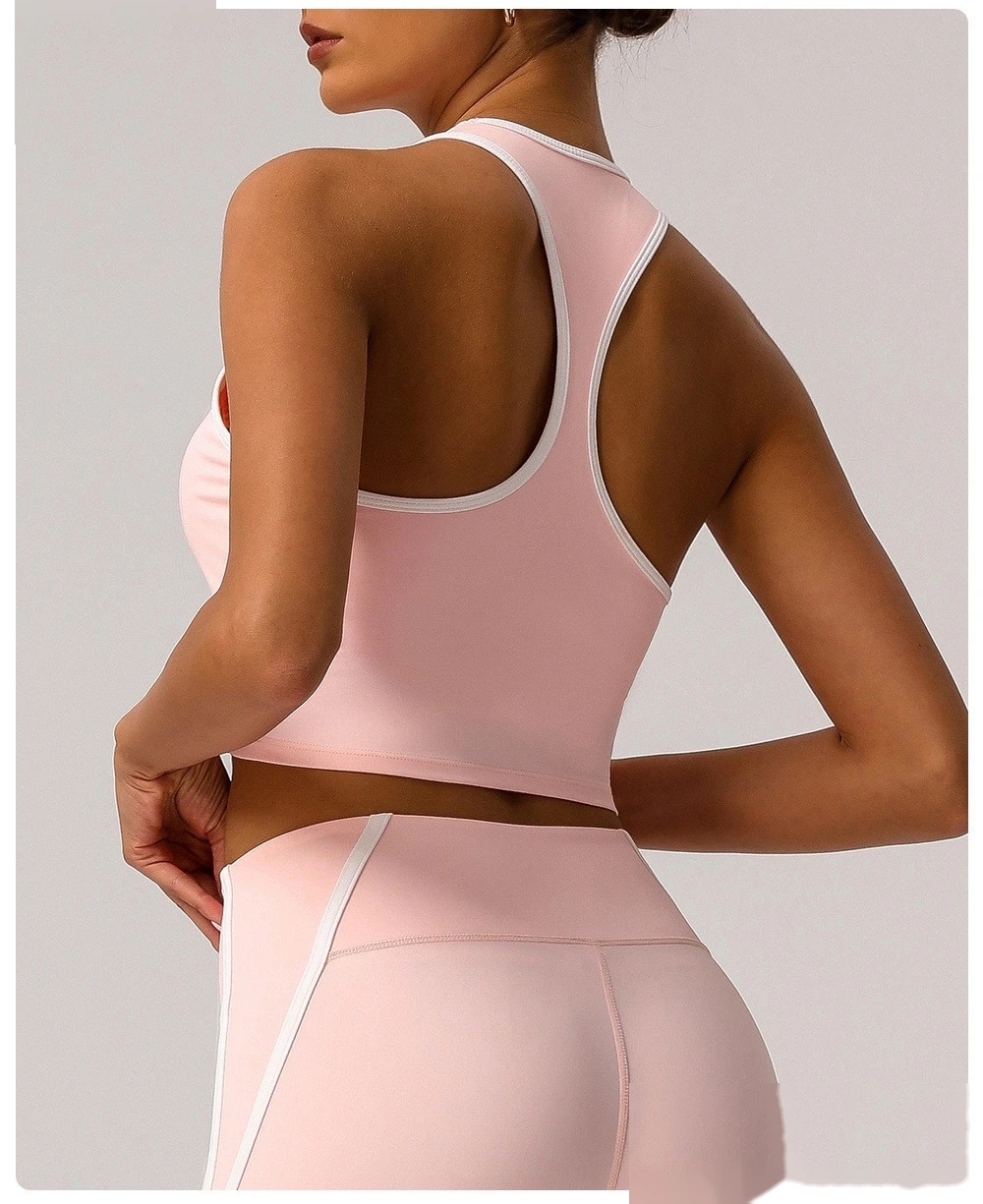 Custom-made tight-fitting nude contrast sports fitness underwear female worker word beautiful back yoga vest detail