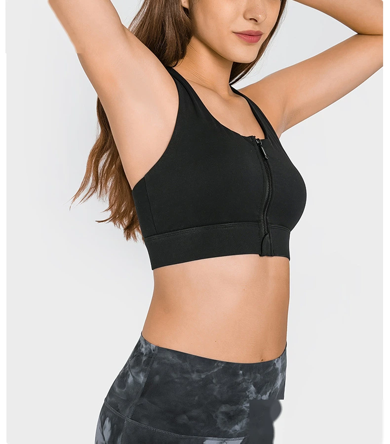 Women racerback sports bra workout fitness front zip yoga gym top detail