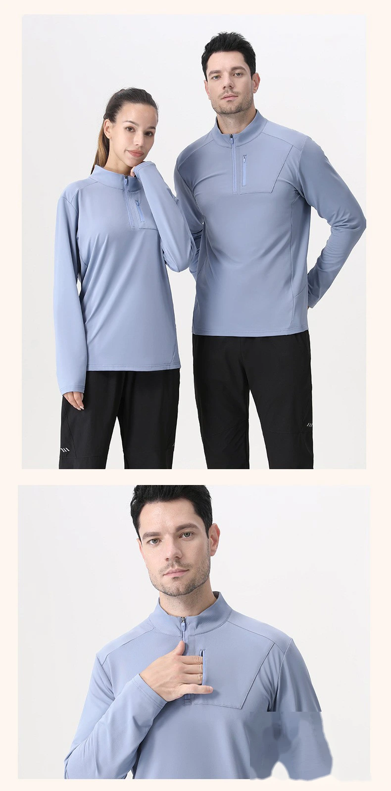 Customized men's semi-zipper outdoor sports and leisure running sweat-absorbing long-sleeved T-shirt detail