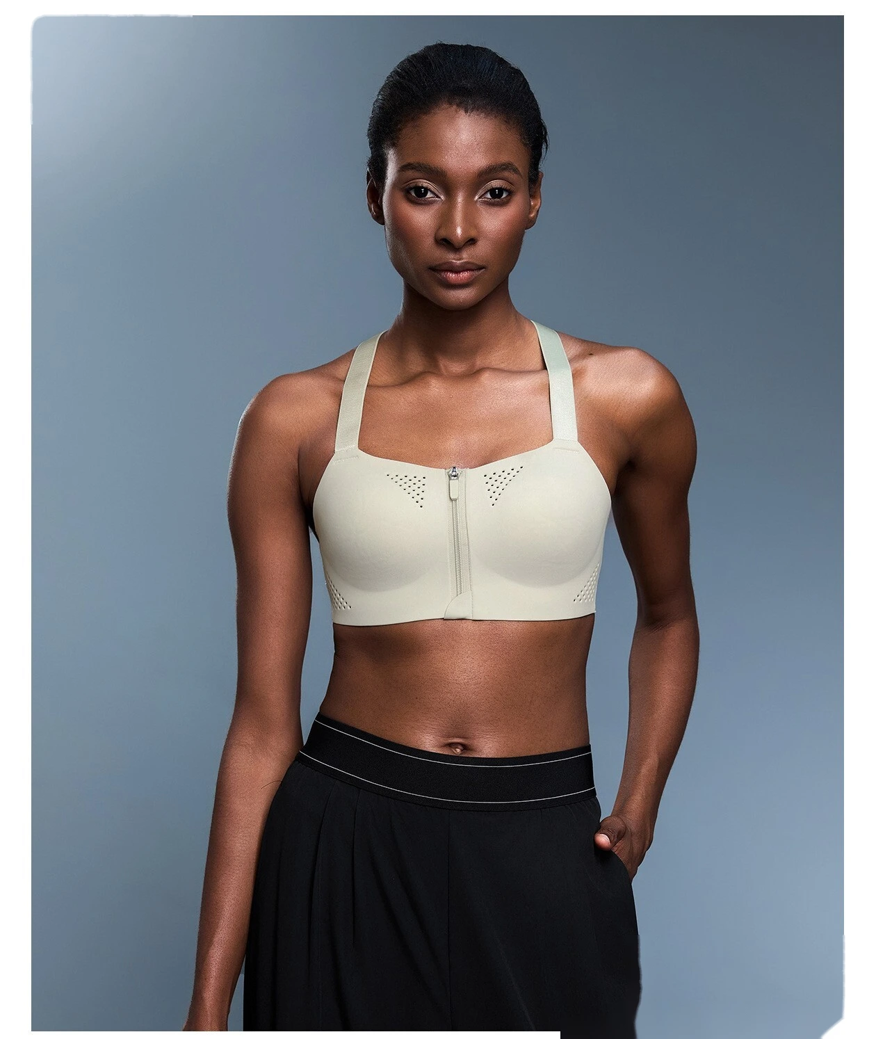 Customized front zipper integrated cup shockproof sports bra women's back yoga bra. detail