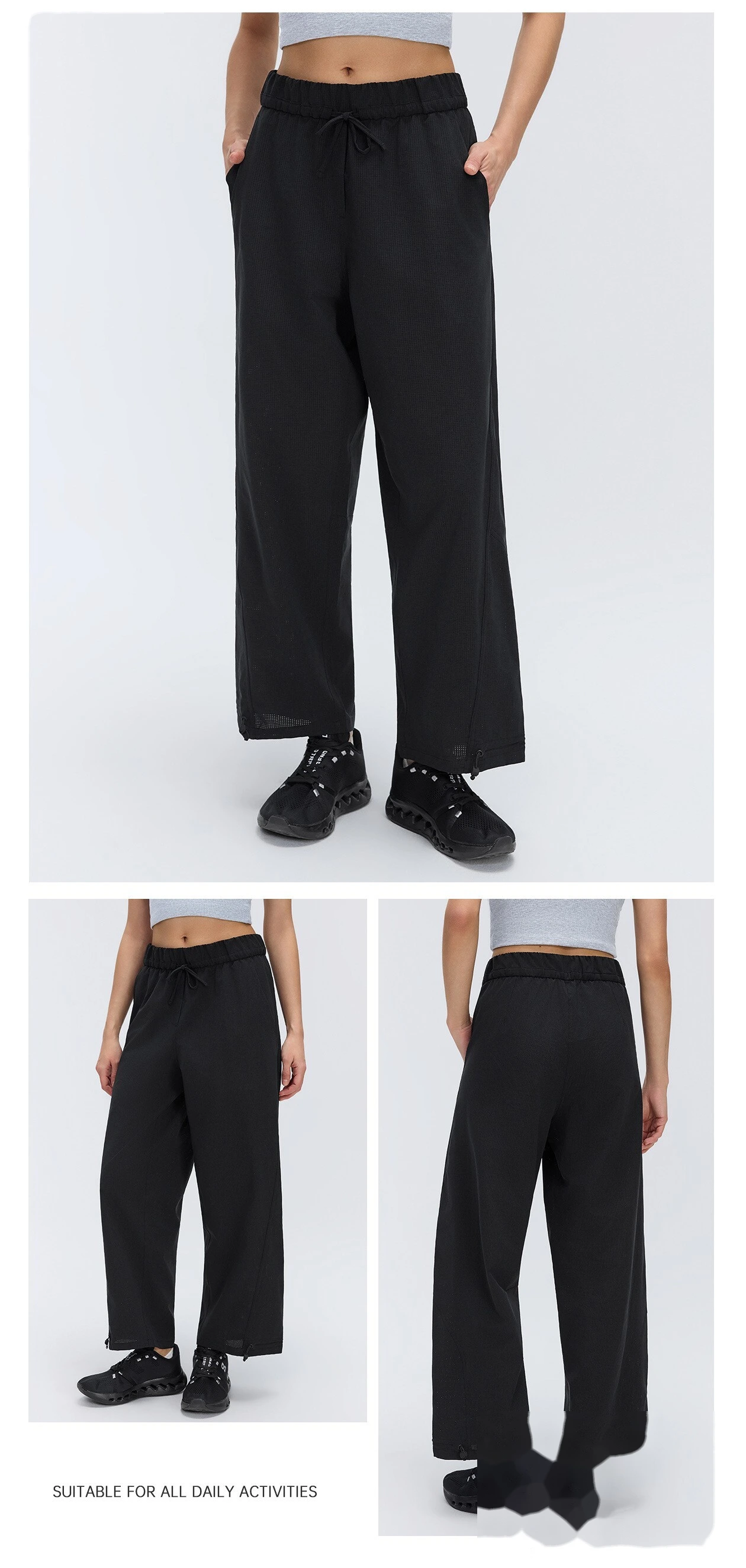 Women’s Spring Summer Casual Pants Drawstring Ankle Cuff Quick Dry Breathable Fitness Workout Cropped Pants detail