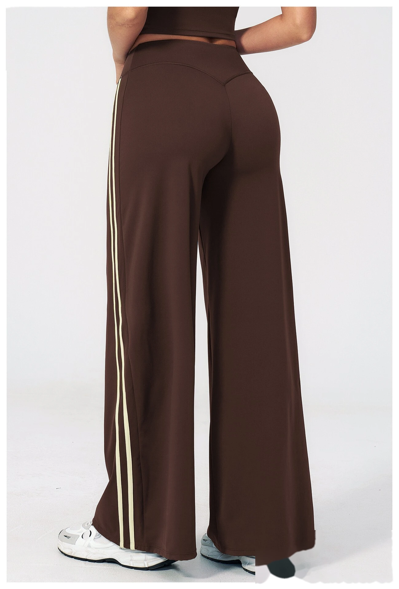High Waist Hip Lifting Flare Yoga Pants, Color Block Naked Feel Slimming Workout Wide Leg Trousers detail
