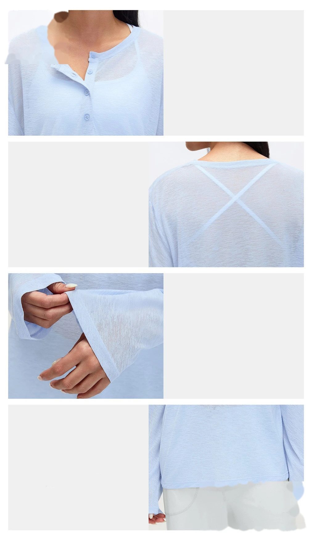 Loose Breathable Yoga Cover Up for Women, Long Sleeve Gym Top, Lightweight Casual Running Fitness T-Shirt detail