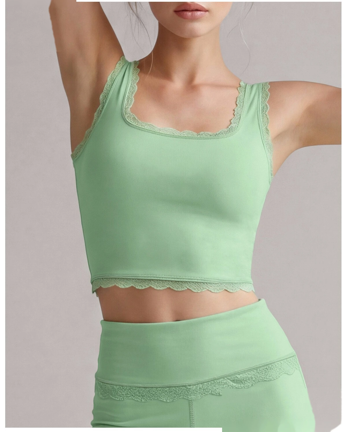 Women Summer Lace Trim Workout Top, Stretch Anti-Sagging Athletic Cami, Breathable Gym Vest for Daily Exercise detail