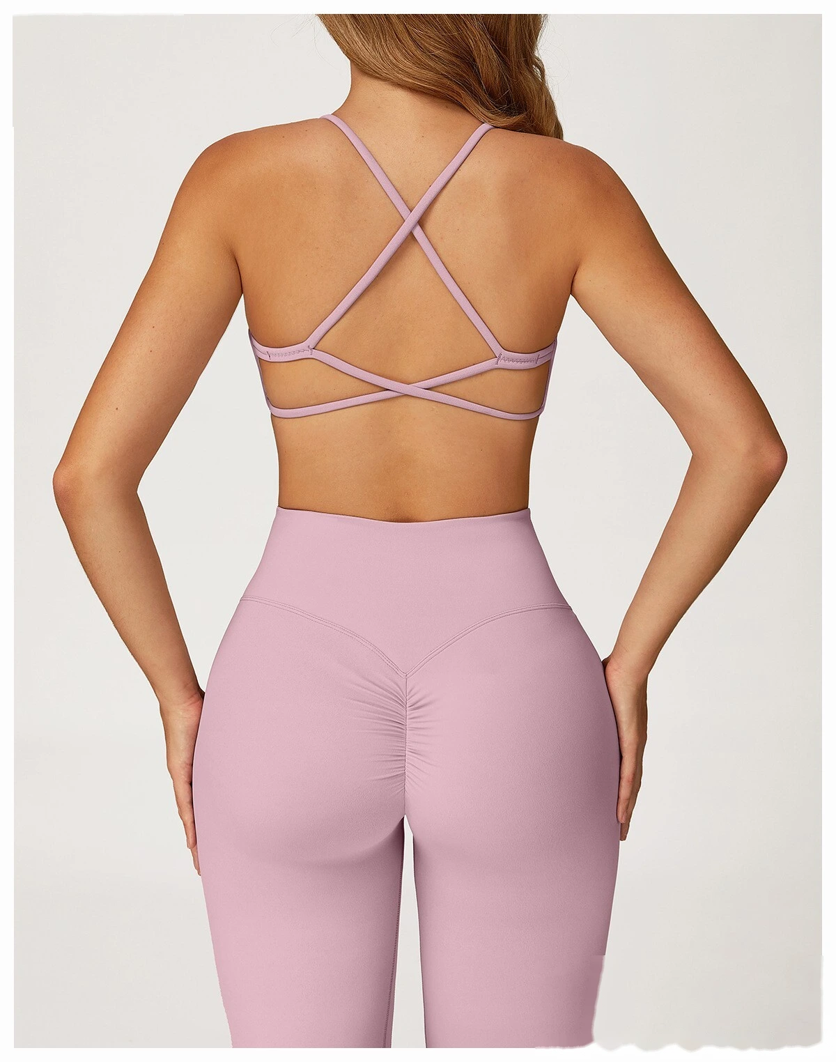 Sports suit women's beautiful back yoga suit tight micro-pull fitness suit detail