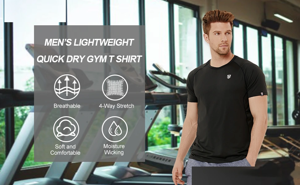 Summer men's loose running clothes sweat-absorbent breathable fitness short-sleeved round neck T-shirt detail