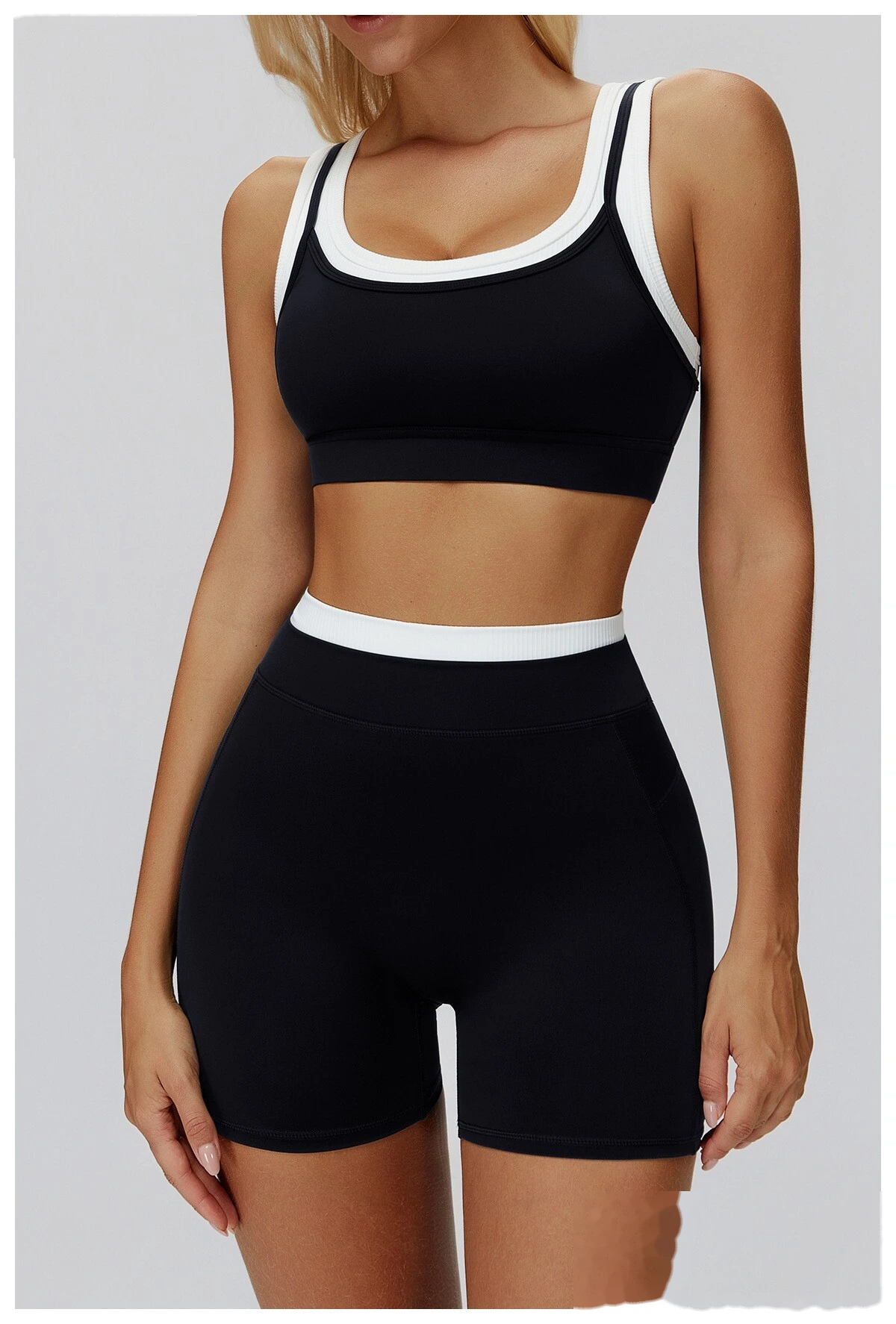 Customizable Naked-Feel Yoga Bra | Women's Fake Two-Piece Ribbed Contrast, Fitness & Running Style detail