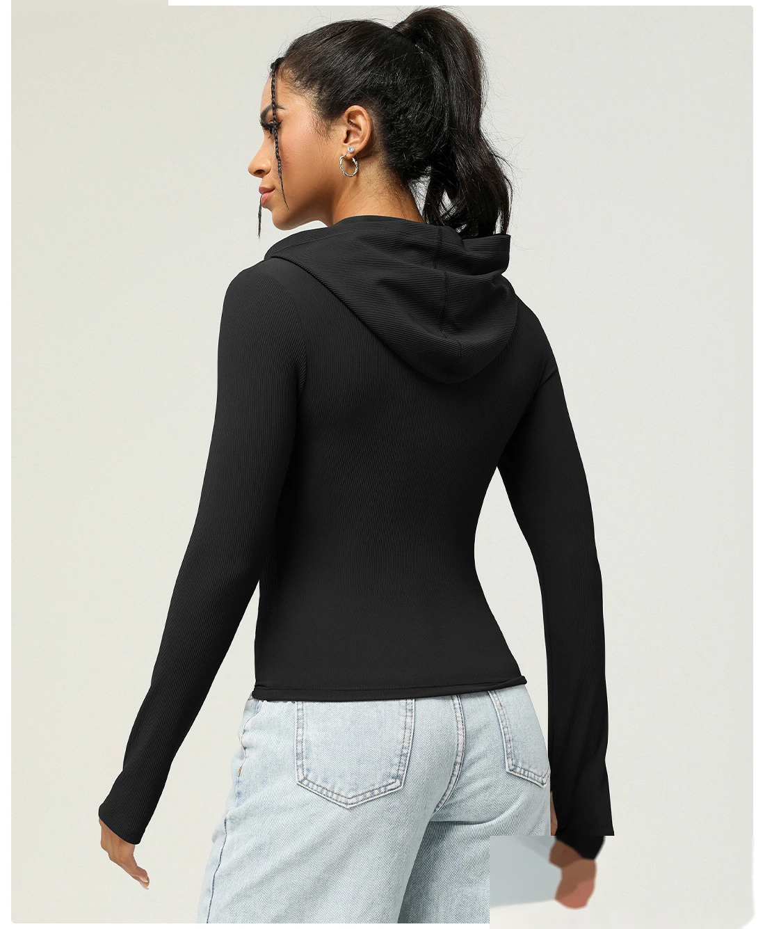 Custom slim hooded sports coat long sleeve autumn and winter yoga coat leisure sports coat women detail