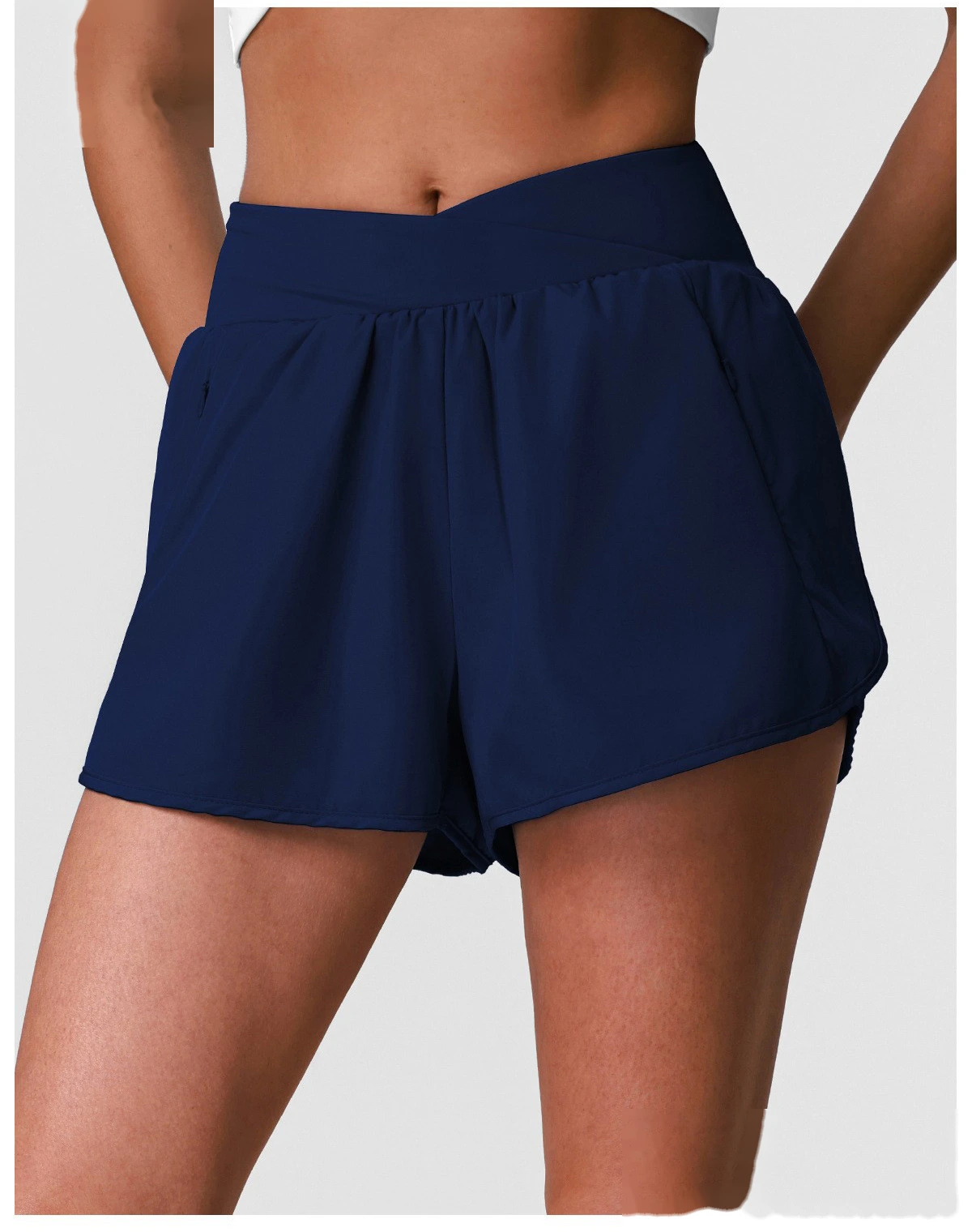 Summer Breathable Quick Dry Sports Yoga Shorts, Cross Waist Loose Casual Training Running Fitness Shorts detail