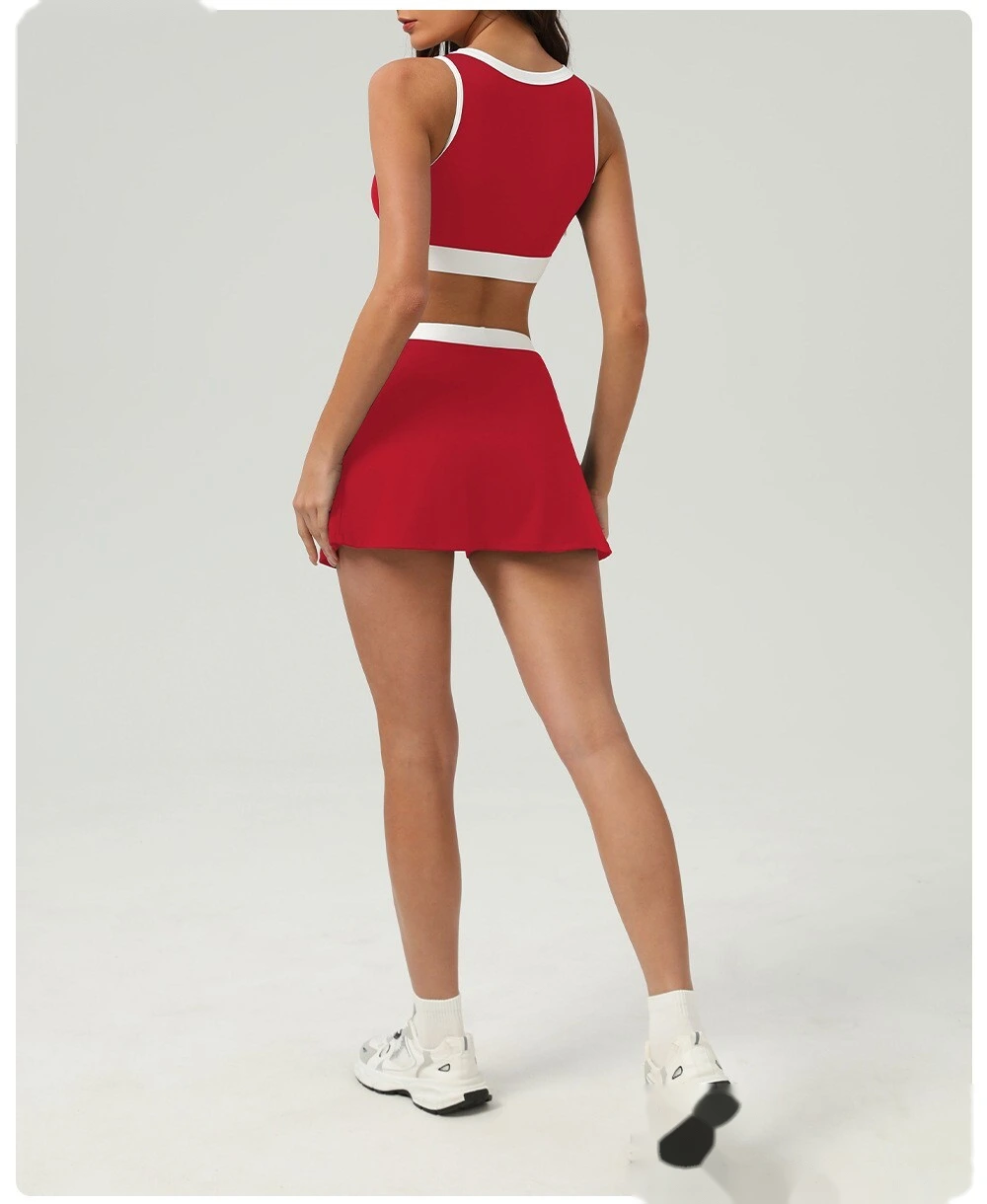 Contrast-color quick-drying tennis skirt, outdoor sports, slit opening and light exposure prevention detail