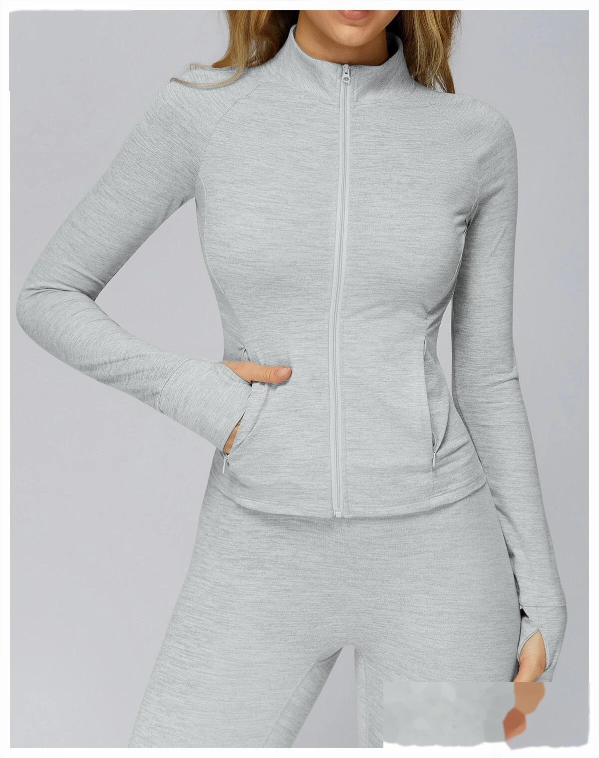 Customized long sleeve jacket zipper pocket quick-drying tight top outdoor sports running fitness jacket detail